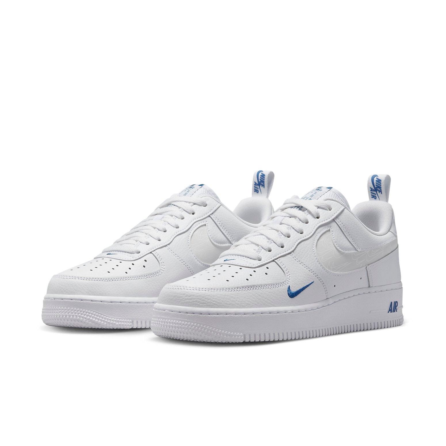 white nike shoes blue swoosh