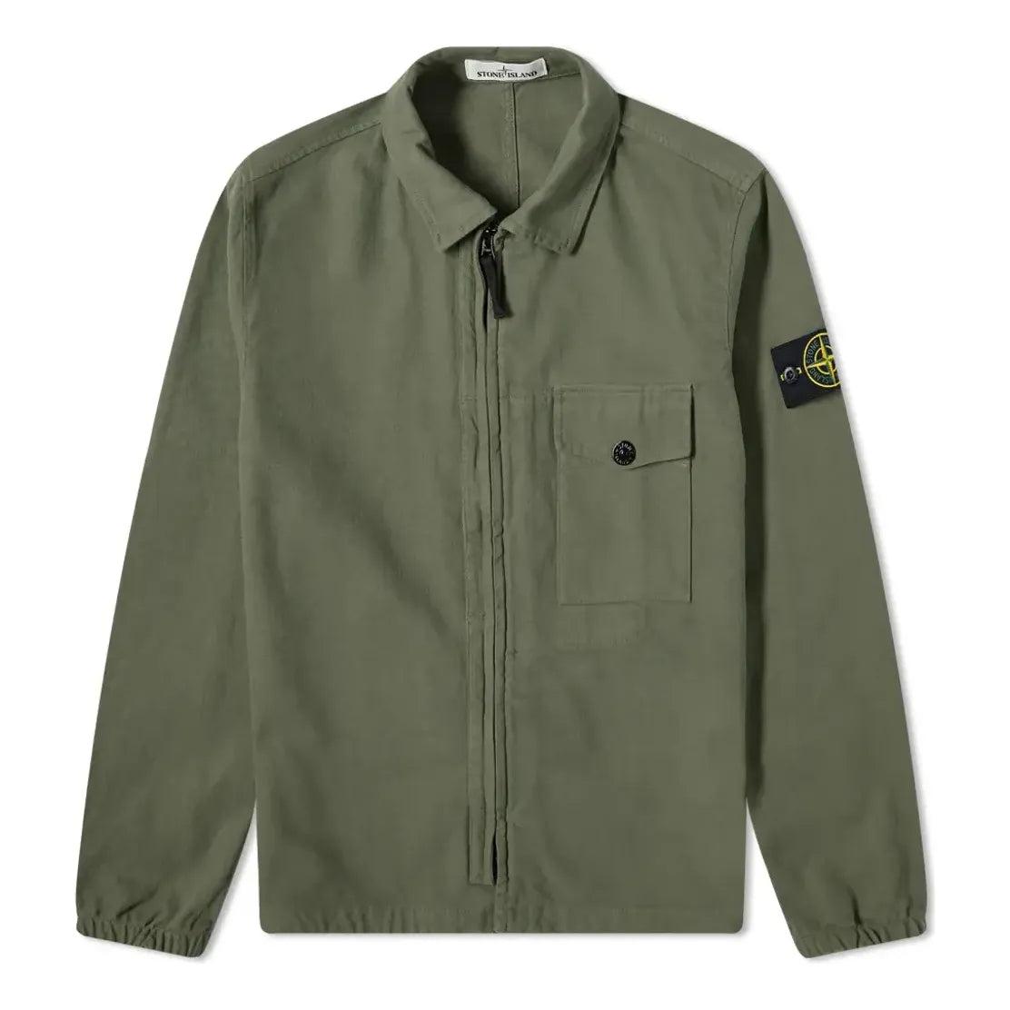 Stone Island Garment Dyed Zip Shirt Overshirt 'Sage' in Green for