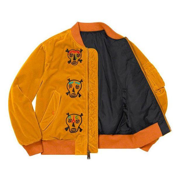 Supreme Clayton Patterson Skulls Velvet Ma-1 Jacket in Orange for