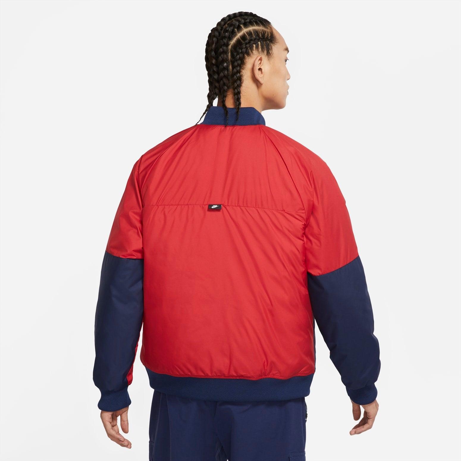 Nike Sportswear Therma-Fit Legacy Reversible Bomber Jacket in Red
