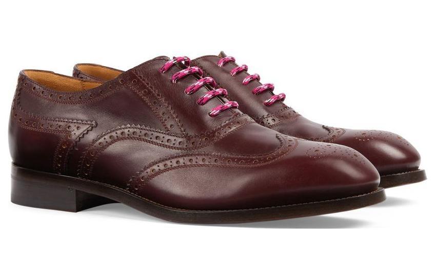 Gucci Brand New Authentic Men Dark Burgundy Brogue Oxfords Size 11 Made in Italy Gucci Red Crocodile Oxfords With Brogue Details Men main image 4
