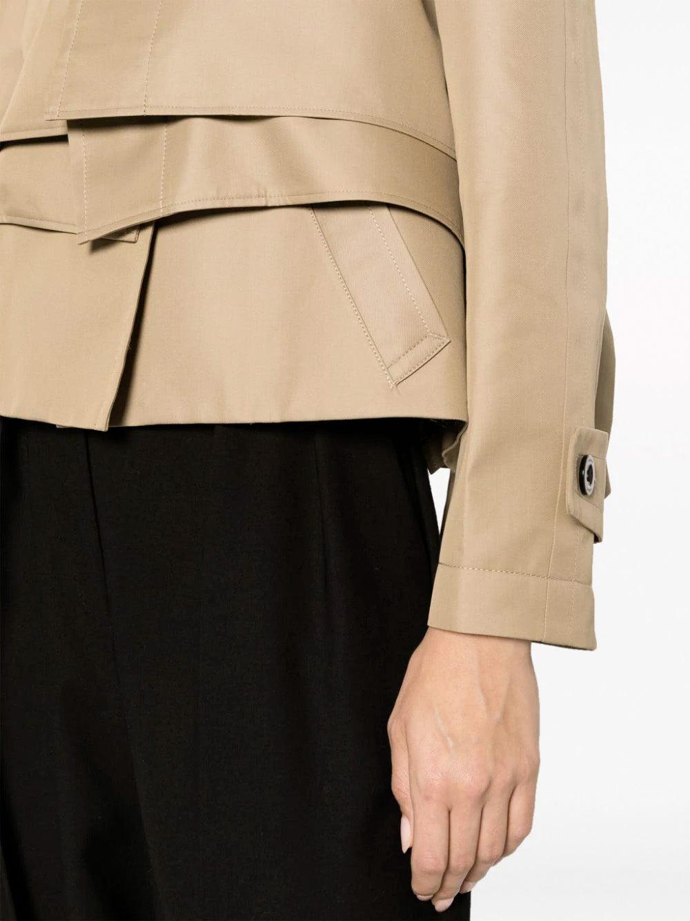Sacai Ruffled Cropped Trench Coat in Natural | Lyst