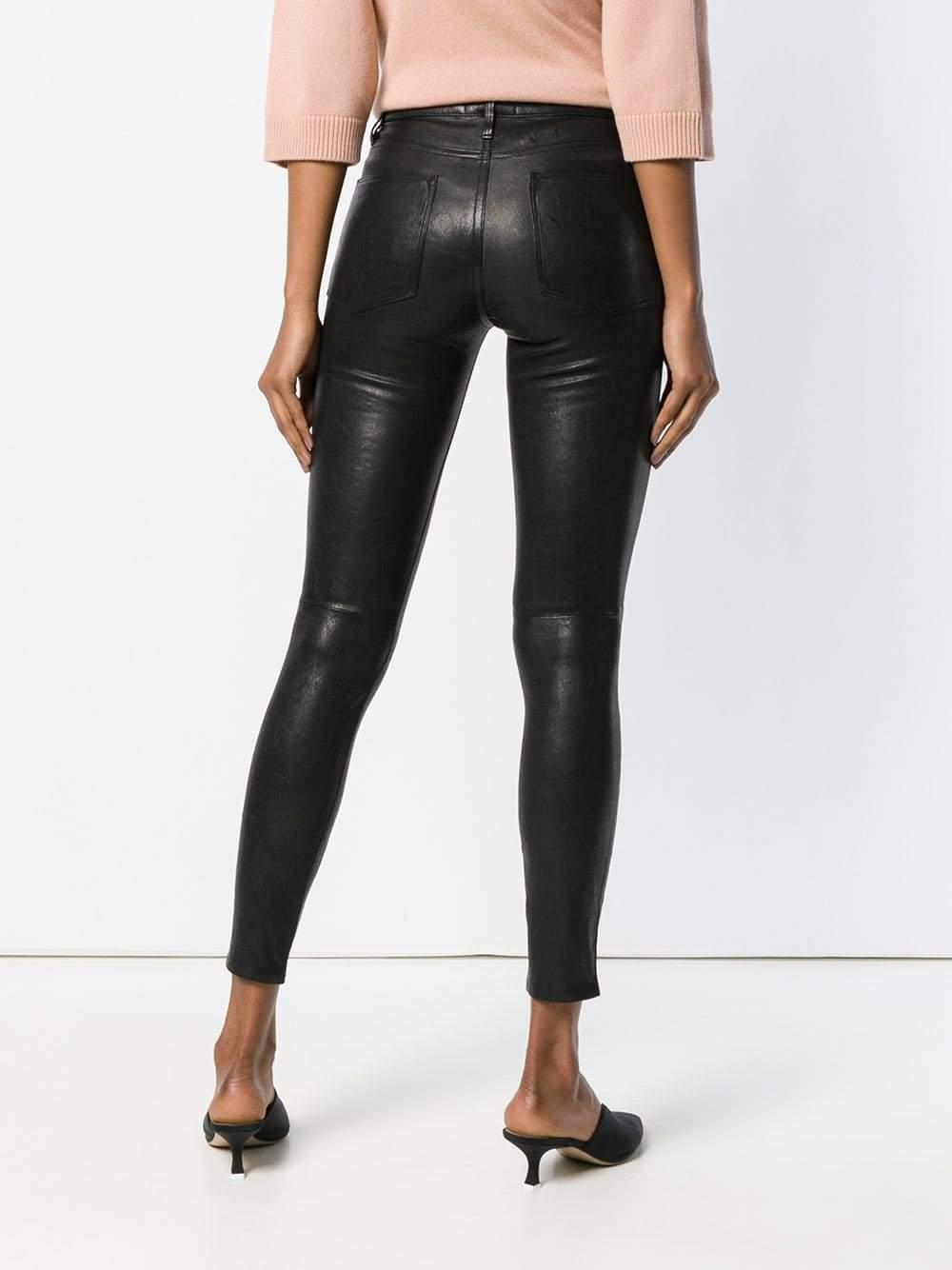 FRAME Le High Skinny Cropped Leather Pants in Black - Lyst