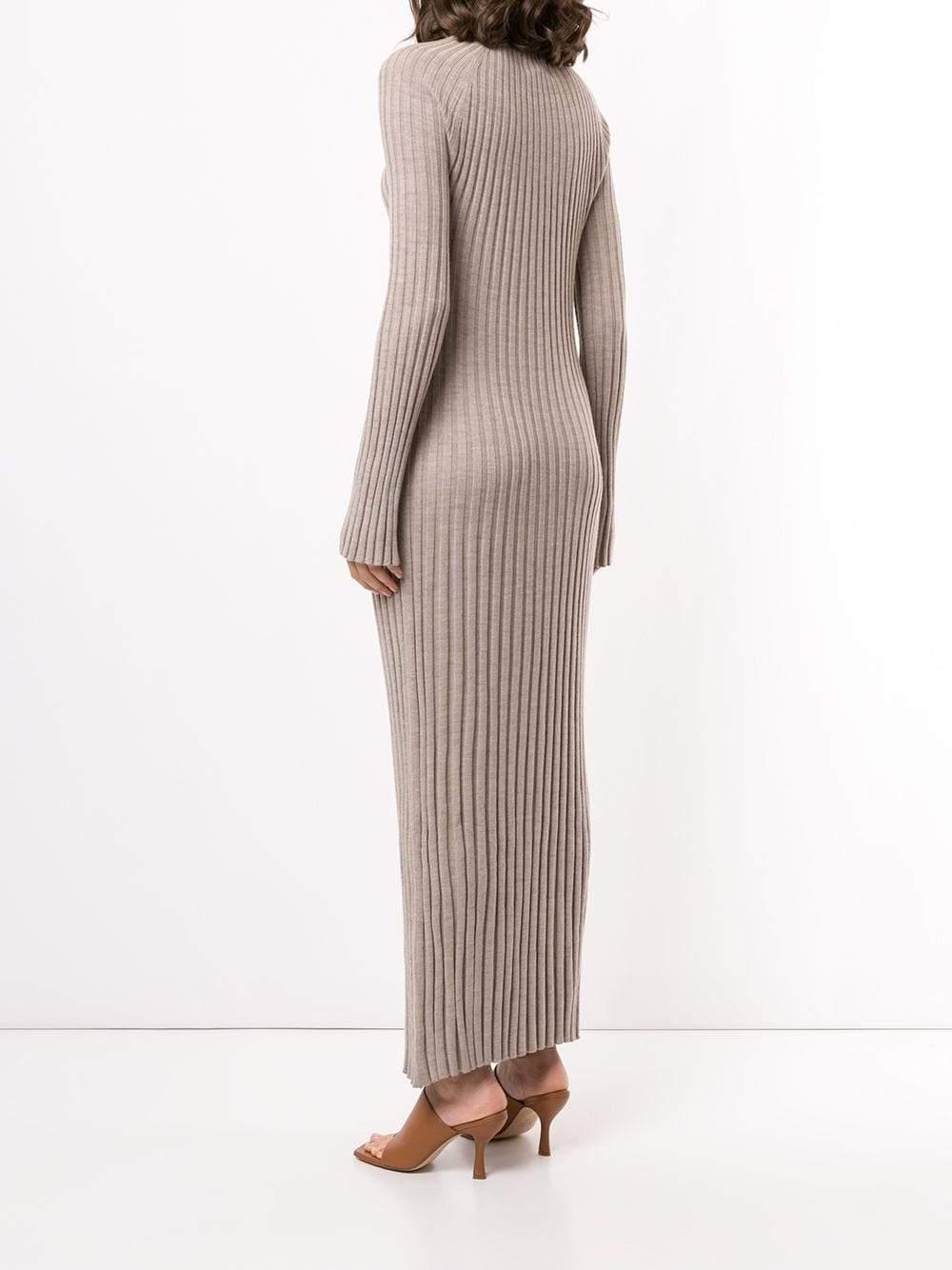 Loulou Studio Leather Long Sleeve Maxi Pleated Knit Dress in Beige ...