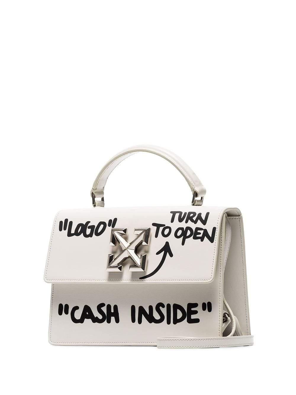 Off White C O Virgil Abloh Leather Jitney 1 4 Cash Inside Graffiti Bag In Black White White Lyst