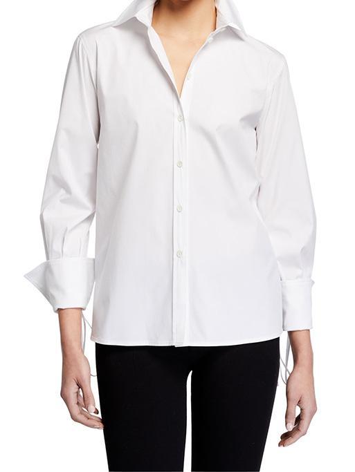 Carolina Herrera Cotton Drop Shoulder Button Down Shirt in White - Lyst