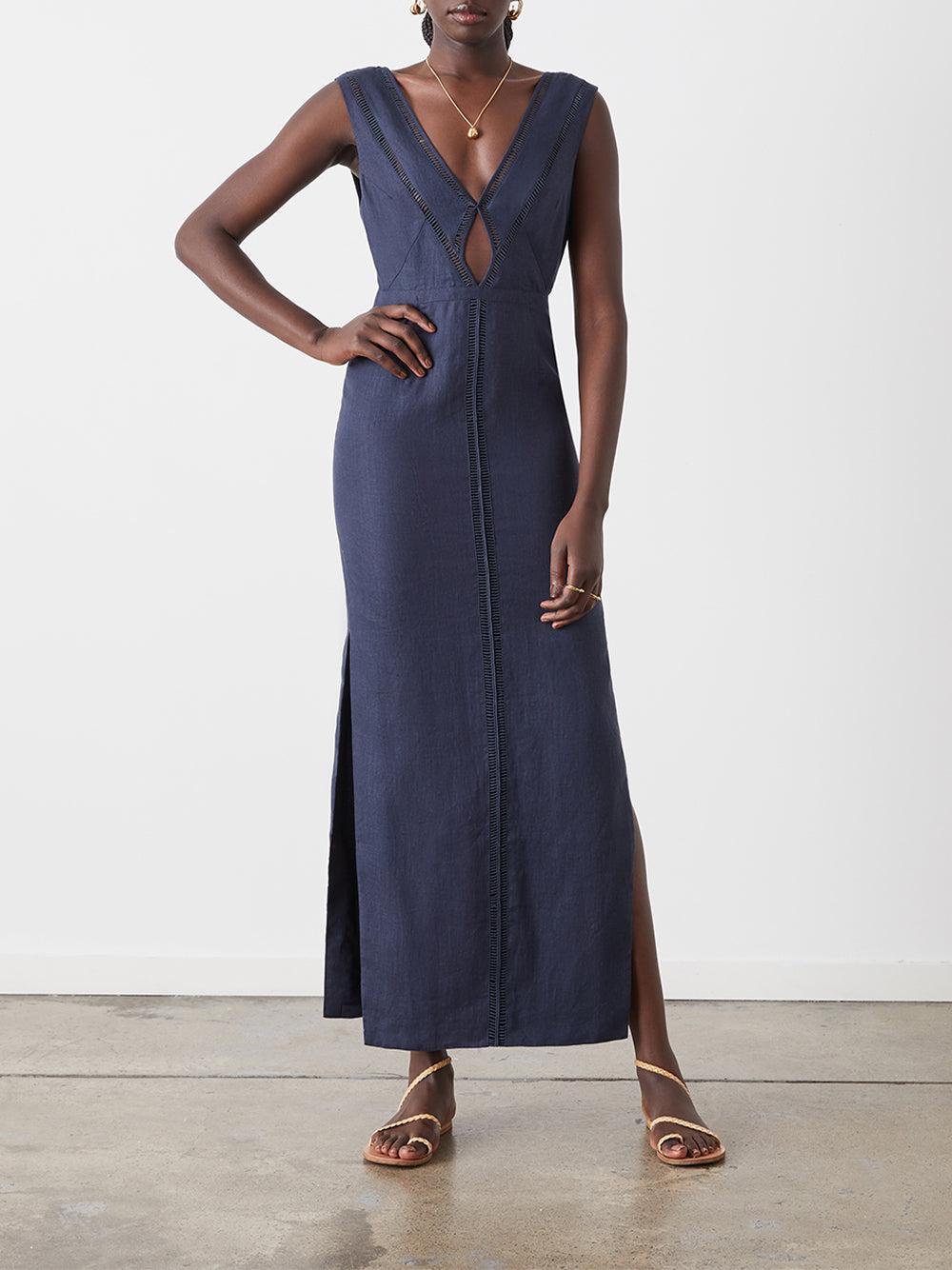 Joslin Studio Adaline Linen Maxi Dress in Blue Lyst