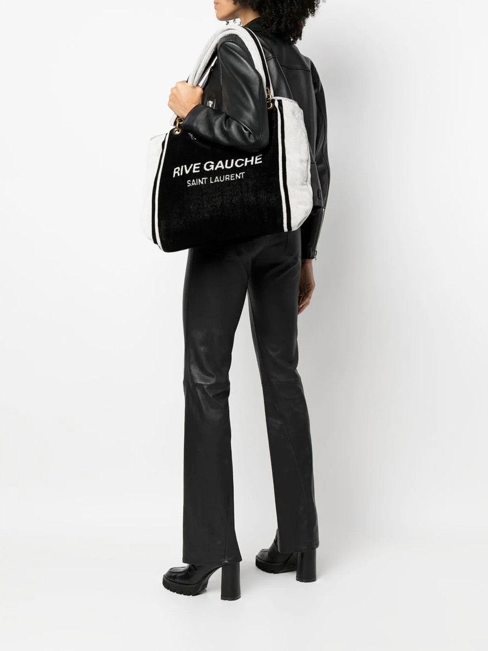 Saint Laurent rive gauche towel tote bag in terry cloth black-Via Manzoni