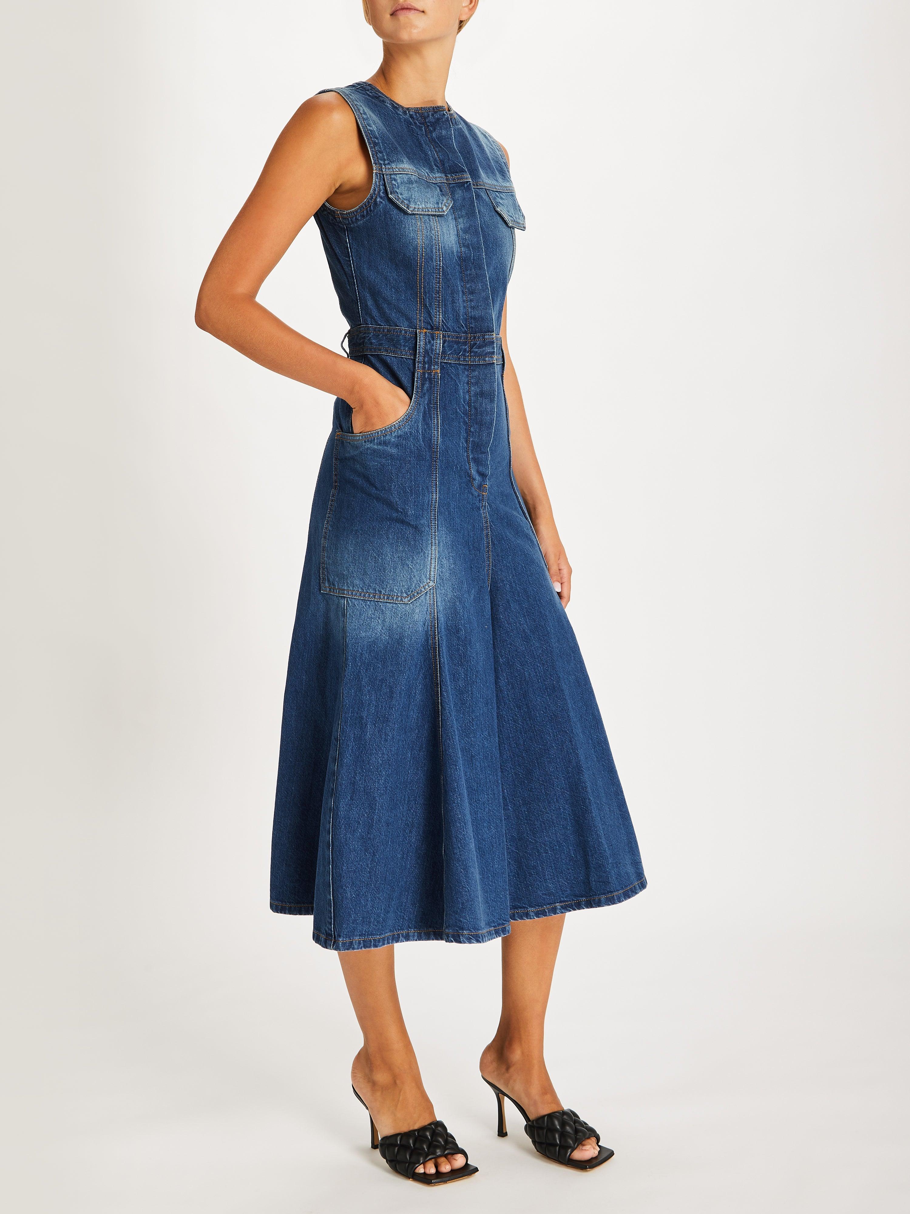 Victoria Beckham Denim Midi Dress in Blue | Lyst