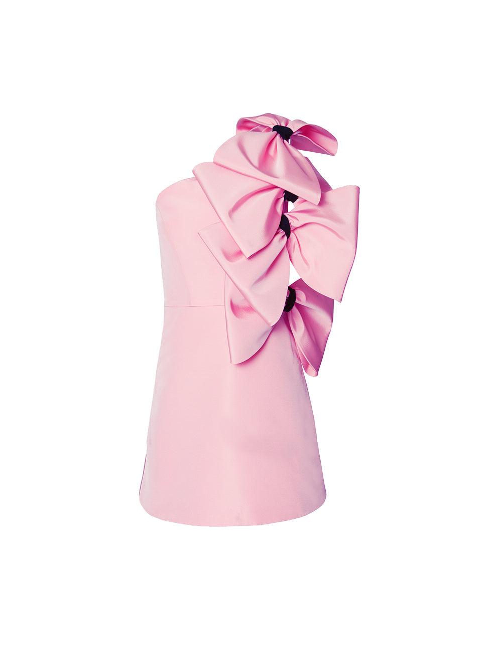 Carolina Herrera One-shoulder Bow Mini Dress in Pink | Lyst