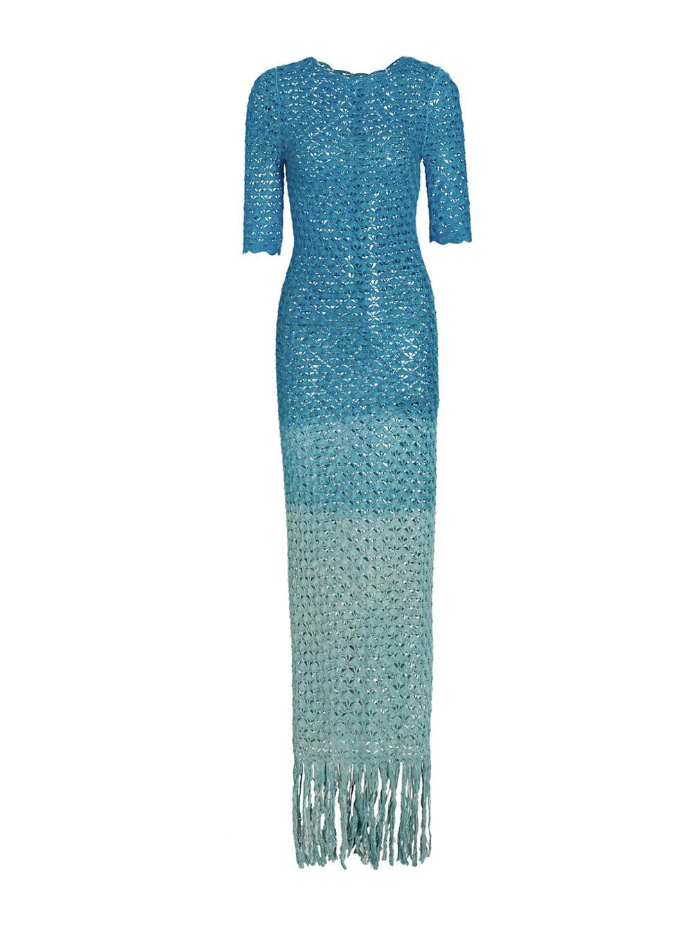 Eugene Taylor Brand Crochet Fringe Dress M / Brown/Blue