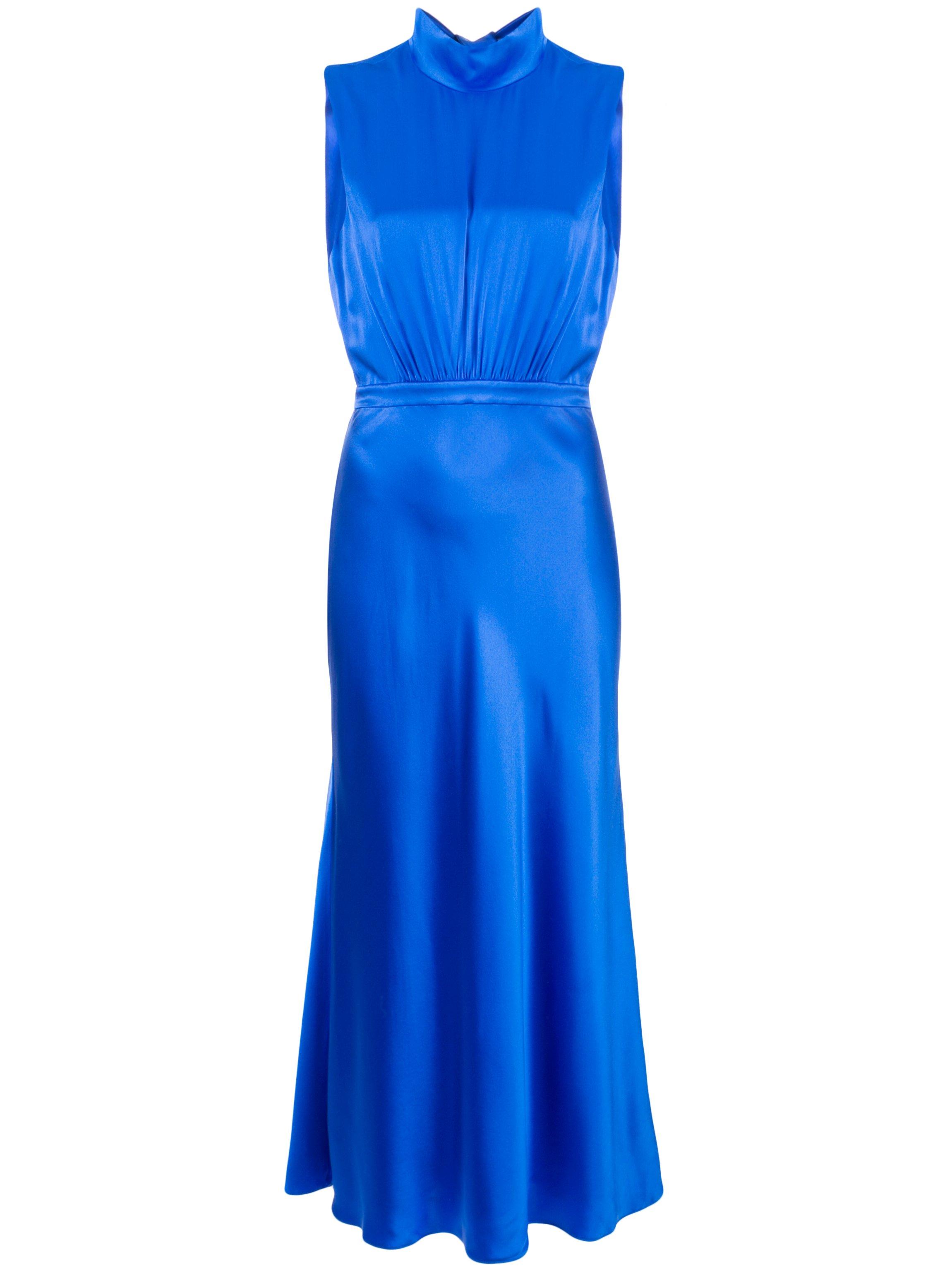 Saloni Fleur High Neck Silk Midi Dress in Blue Lyst
