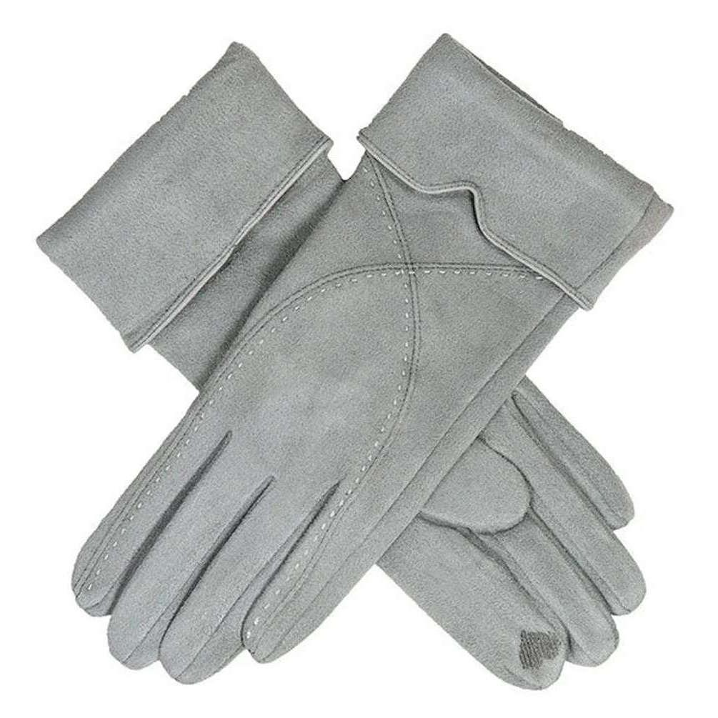 Dents Embroidered Touchscreen Faux Suede Gloves in Gray Lyst
