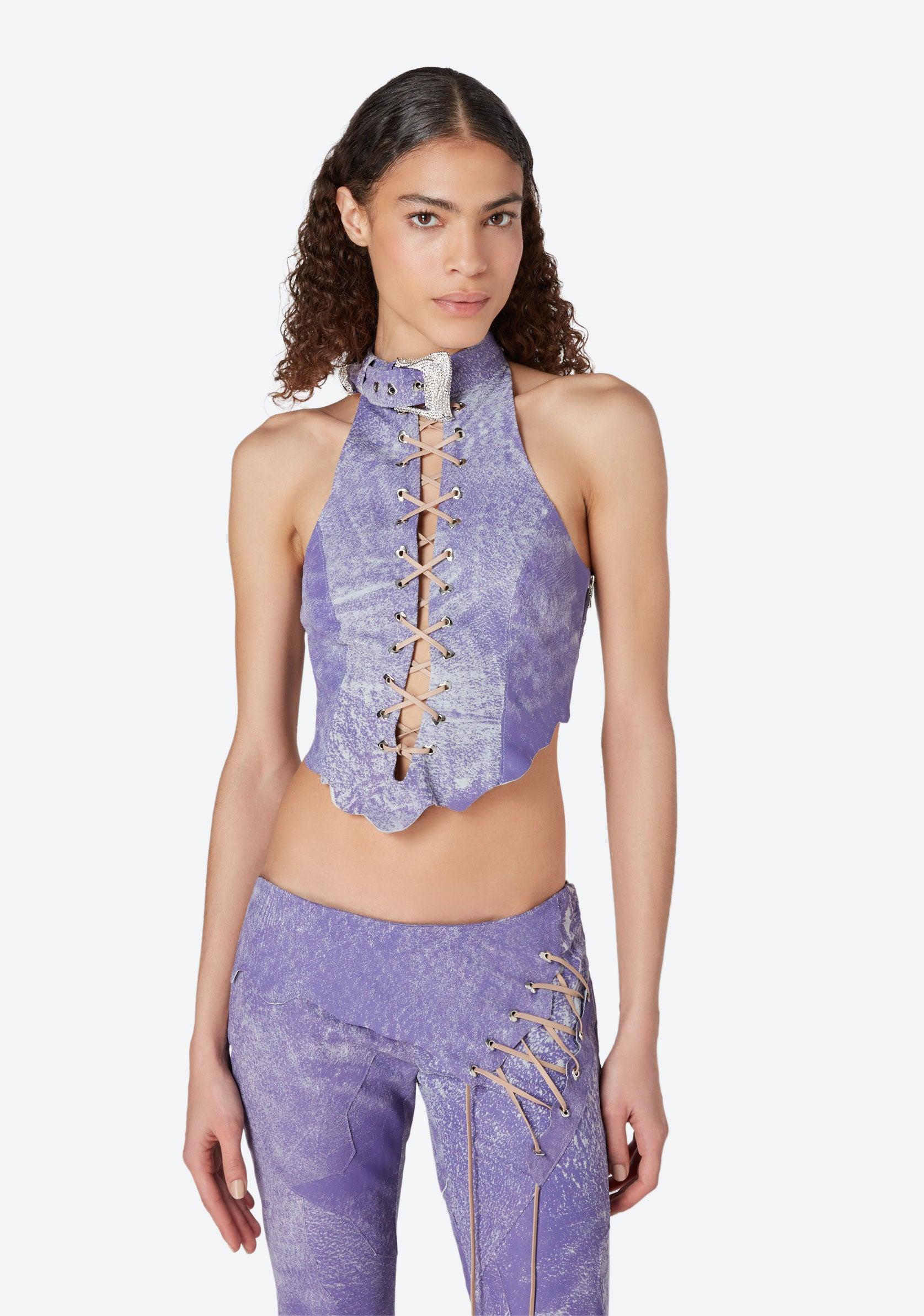 Poster Girl Leather Phoebe Top in Purple Lyst UK