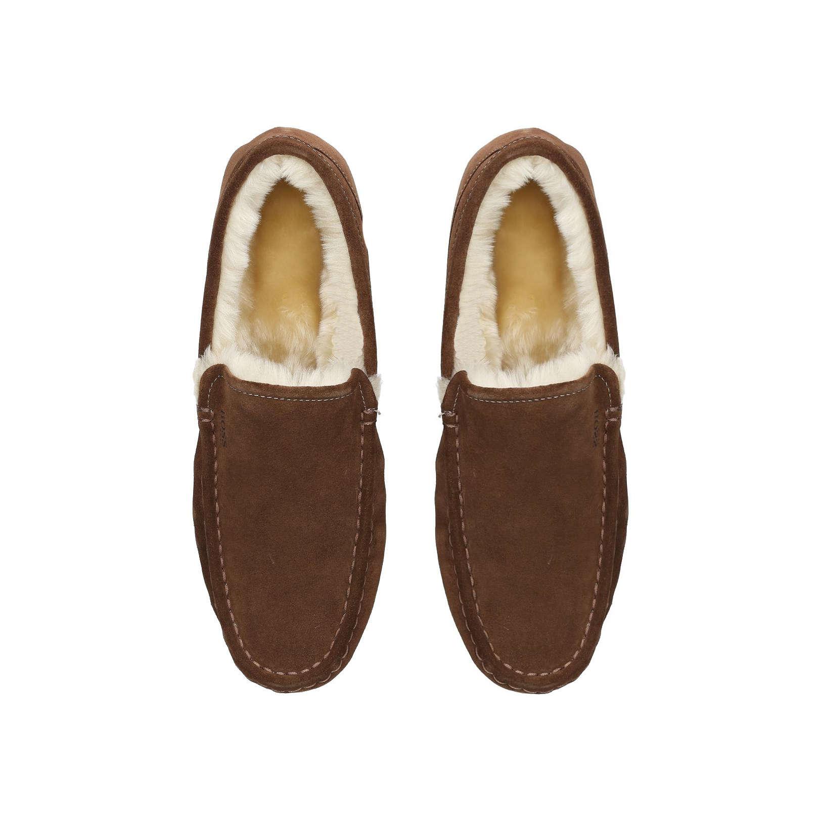 BOSS by Hugo Boss Brown Suede Moccasin Slippers for Men - Lyst