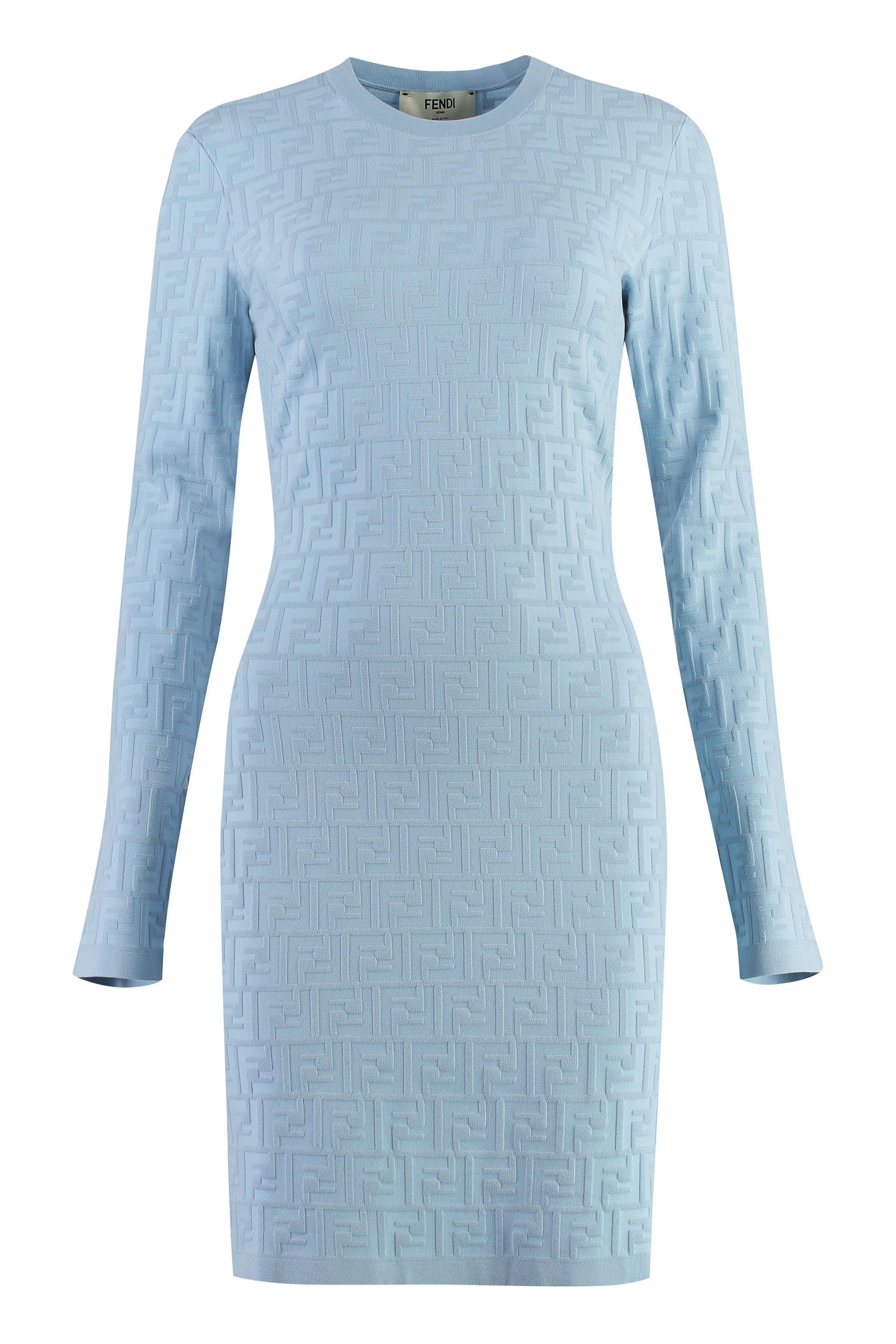 Fendi Light Jacquard Knit Mini-Dress For in Blue | Lyst
