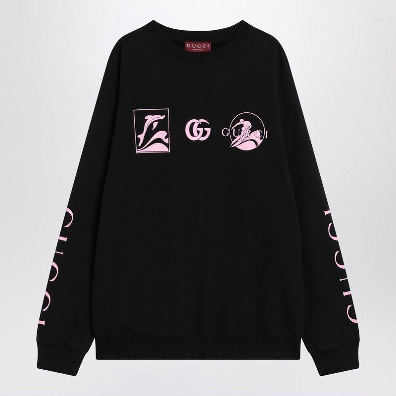 スウェット・トレーナー GUCCI BLACK COTTON SWEATSHIRT WITH LOGO PRINTS Gucci Cotton Sweatshirt With Logo Prints in Black for Men | Lyst