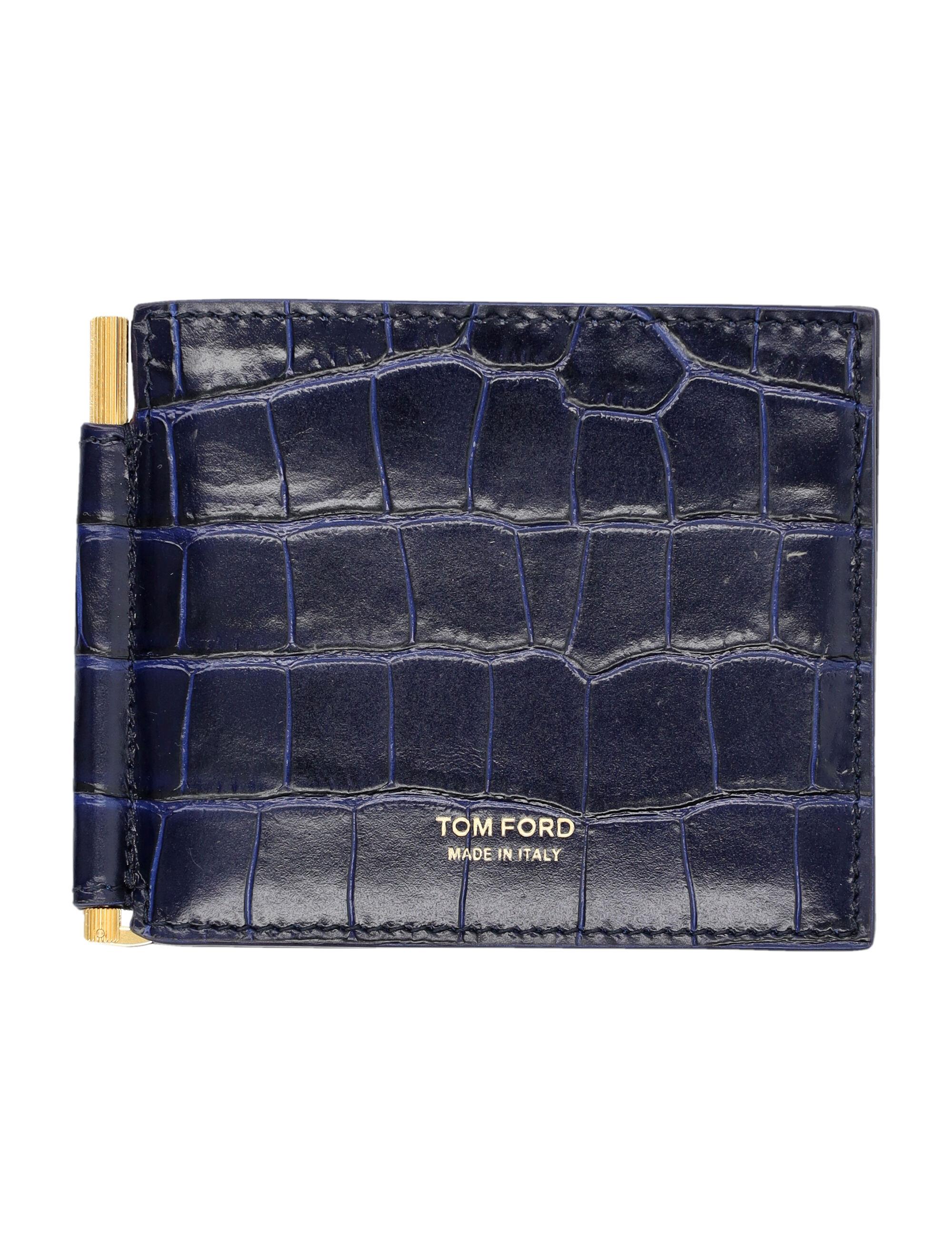 Tom Ford Luxury Croc-Embossed Leather Money Clip Wallet With