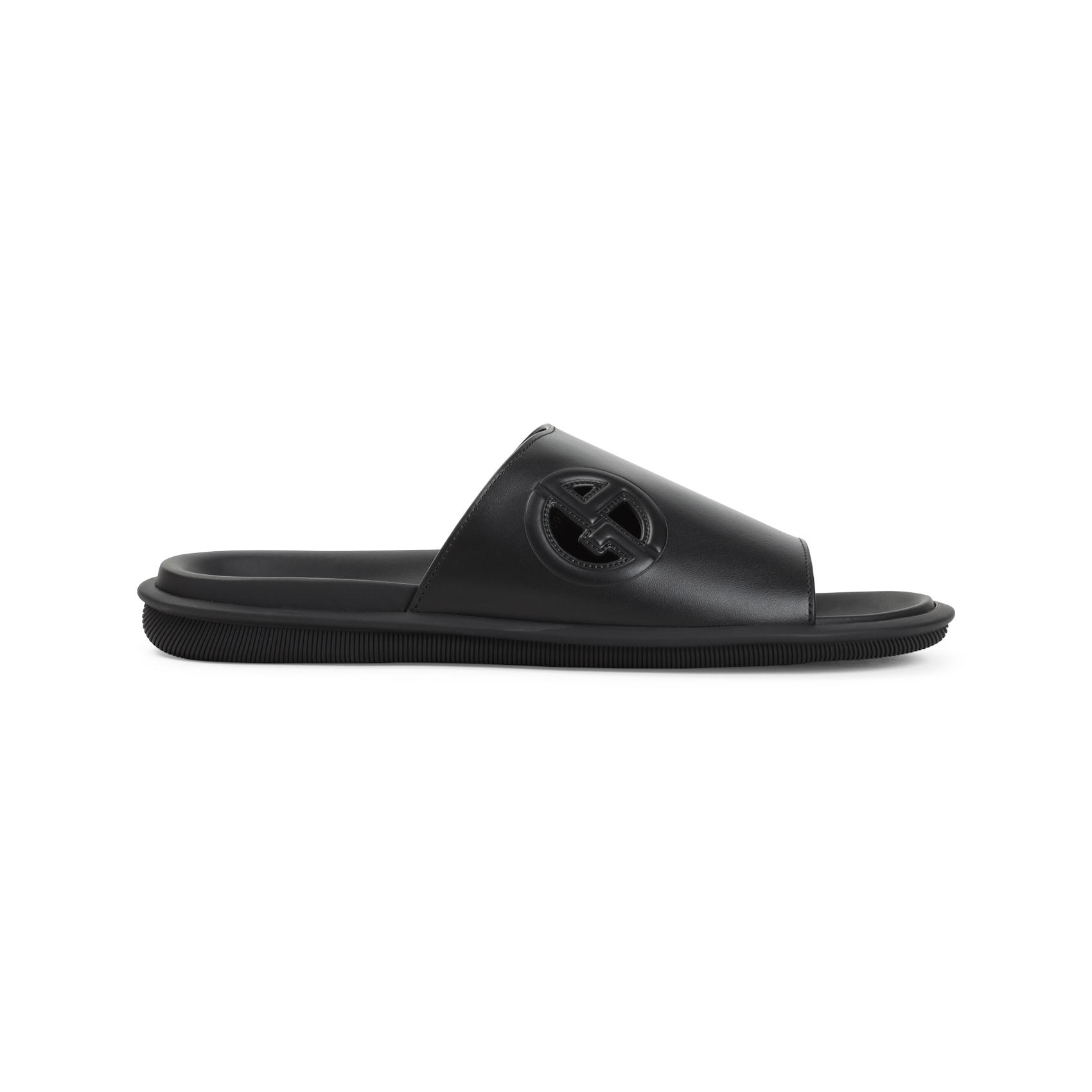 Original men’s Giorgio Armani Sandals Giorgio Armani Leather Slides - Black Sandals, Shoes  main image 3