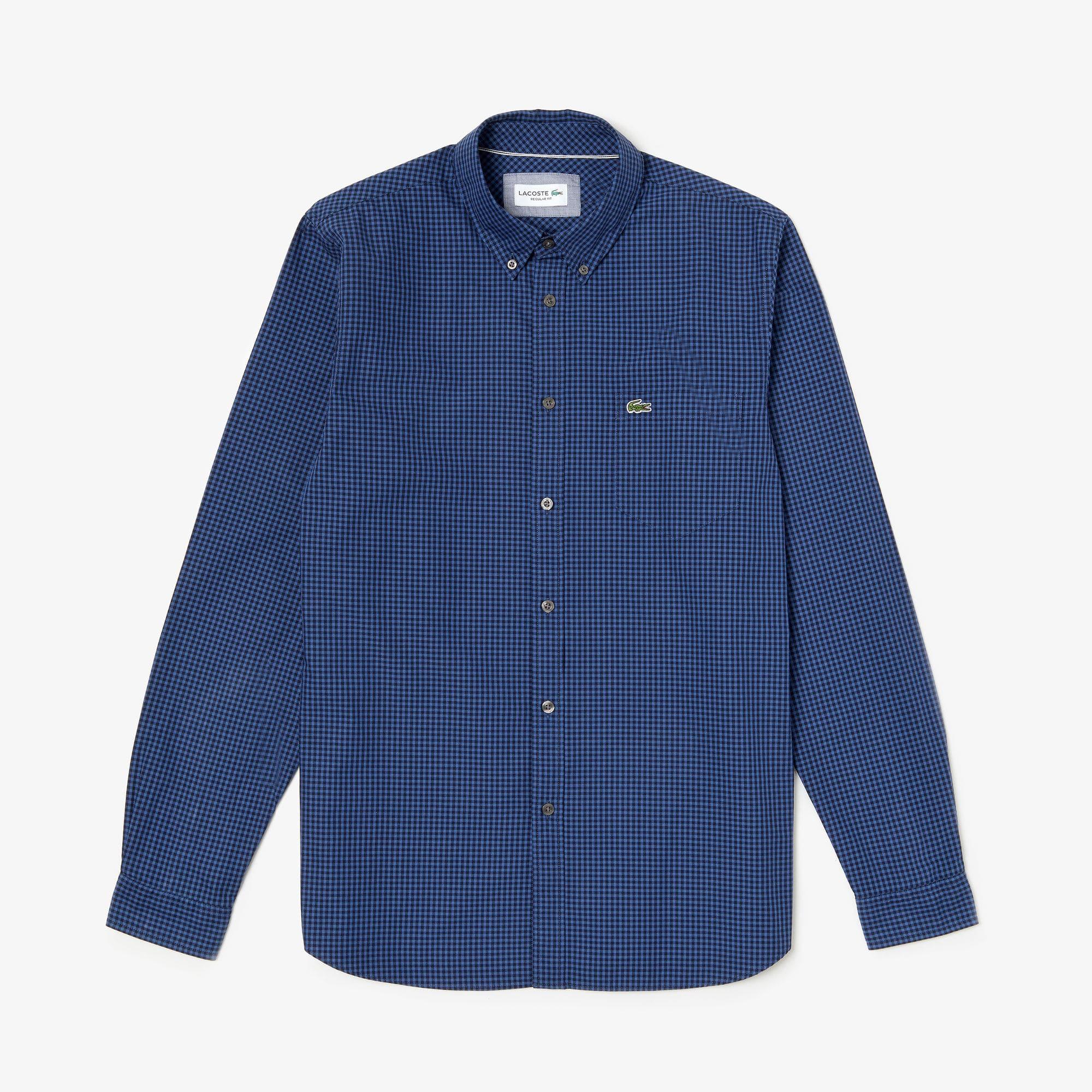 Navy//Burgundy NEW Gents Lacoste LS Poplin Check Shirt