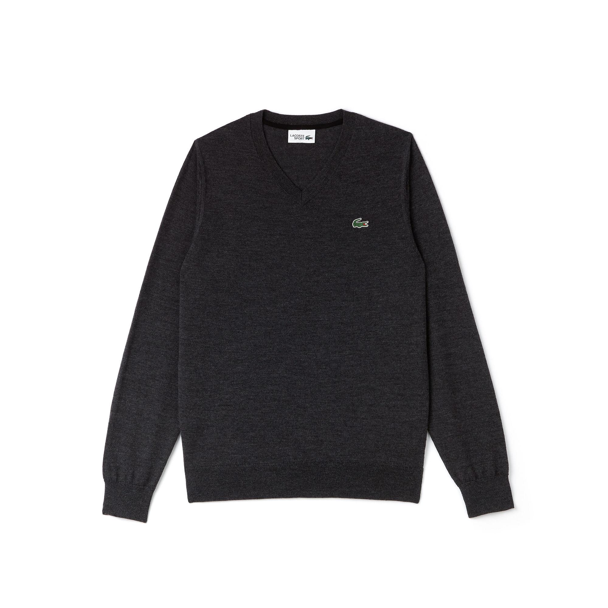 Lacoste Sport V-neck Wool Jersey Golf Sweater in Black for Men - Lyst