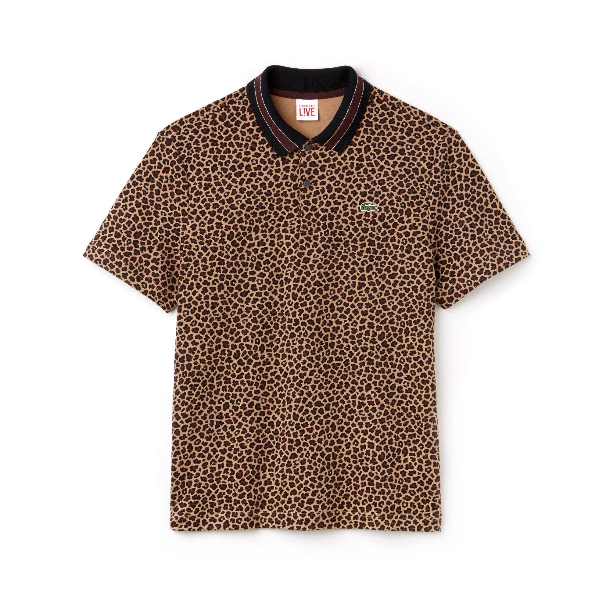 Cotton Sand Leopard Print Polo Shirt 