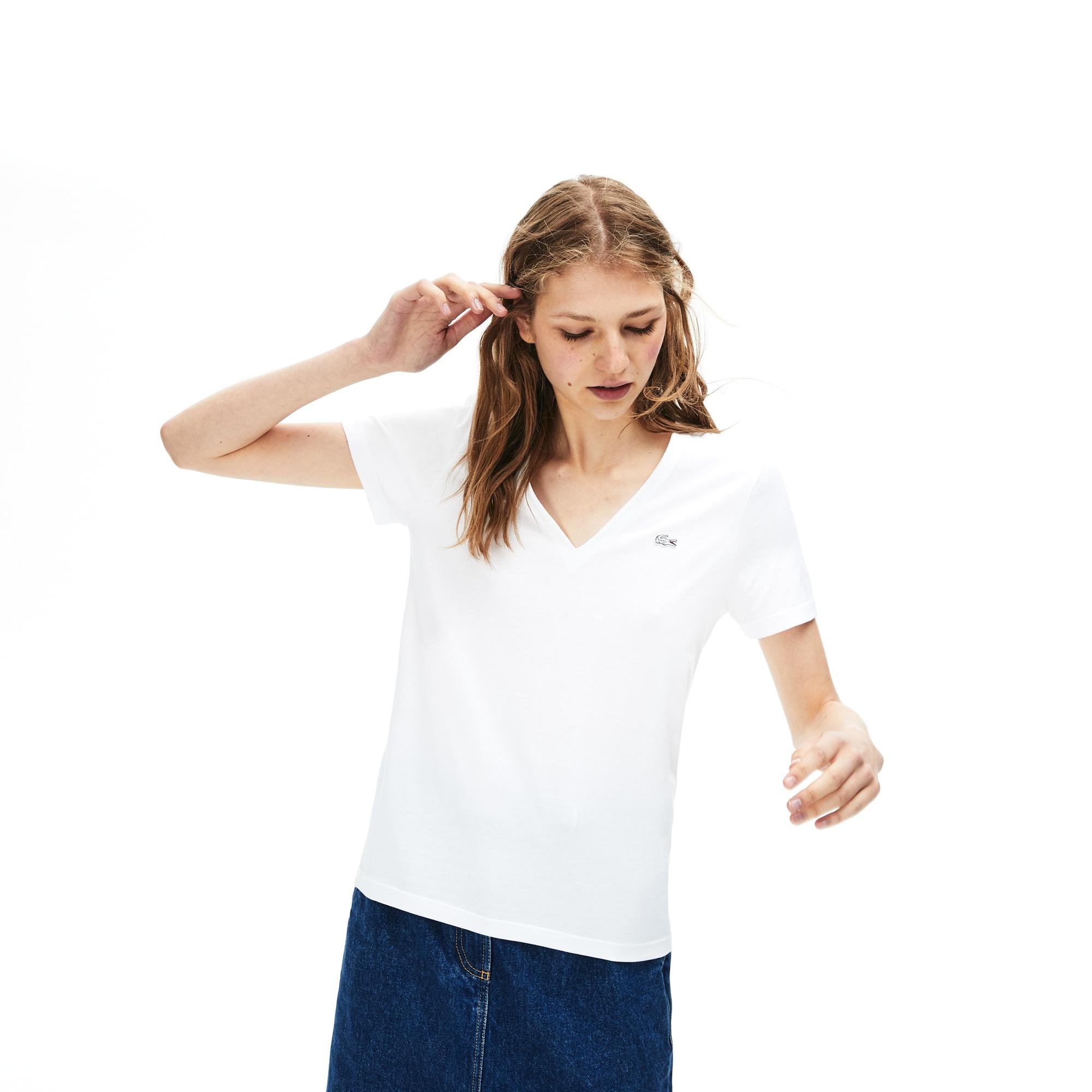 Lacoste Slim Fit V-neck Cotton Jersey T-shirt in White - Lyst