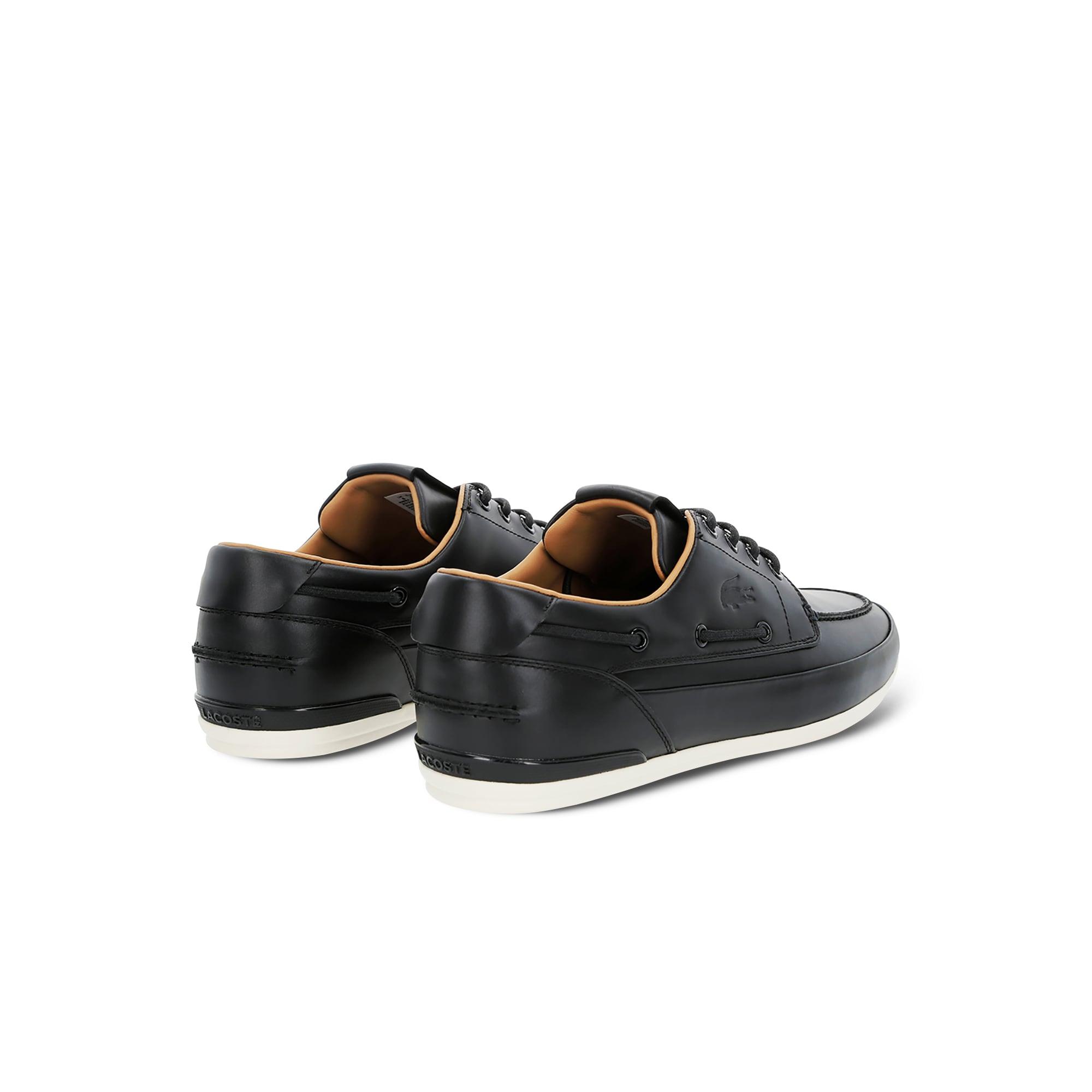 Lacoste Marina Premium Leather Deck Shoes in Black for Men - Lyst
