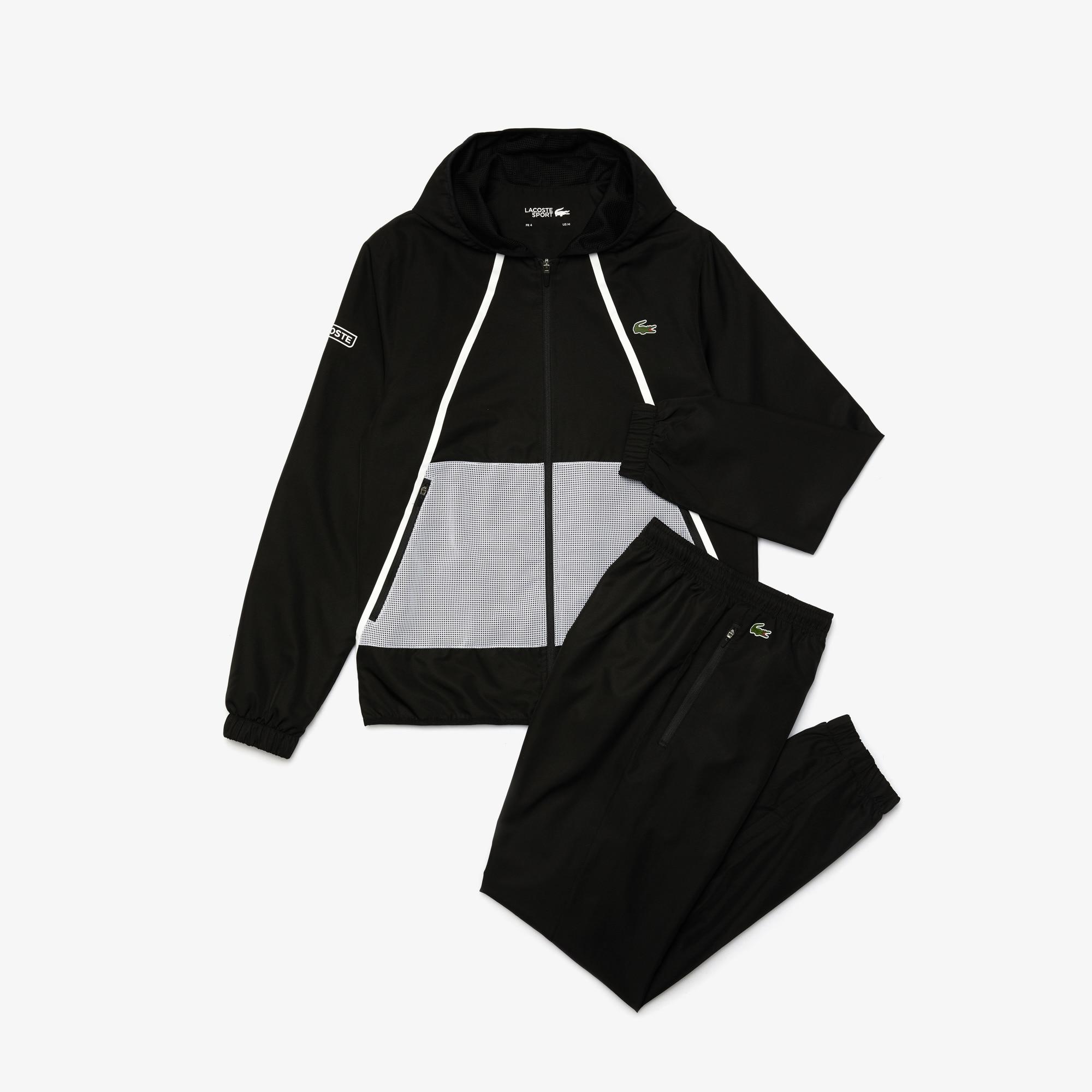 Lacoste Men's Sport Mesh Inset Hooded Colorblock Tracksuit in Black ...