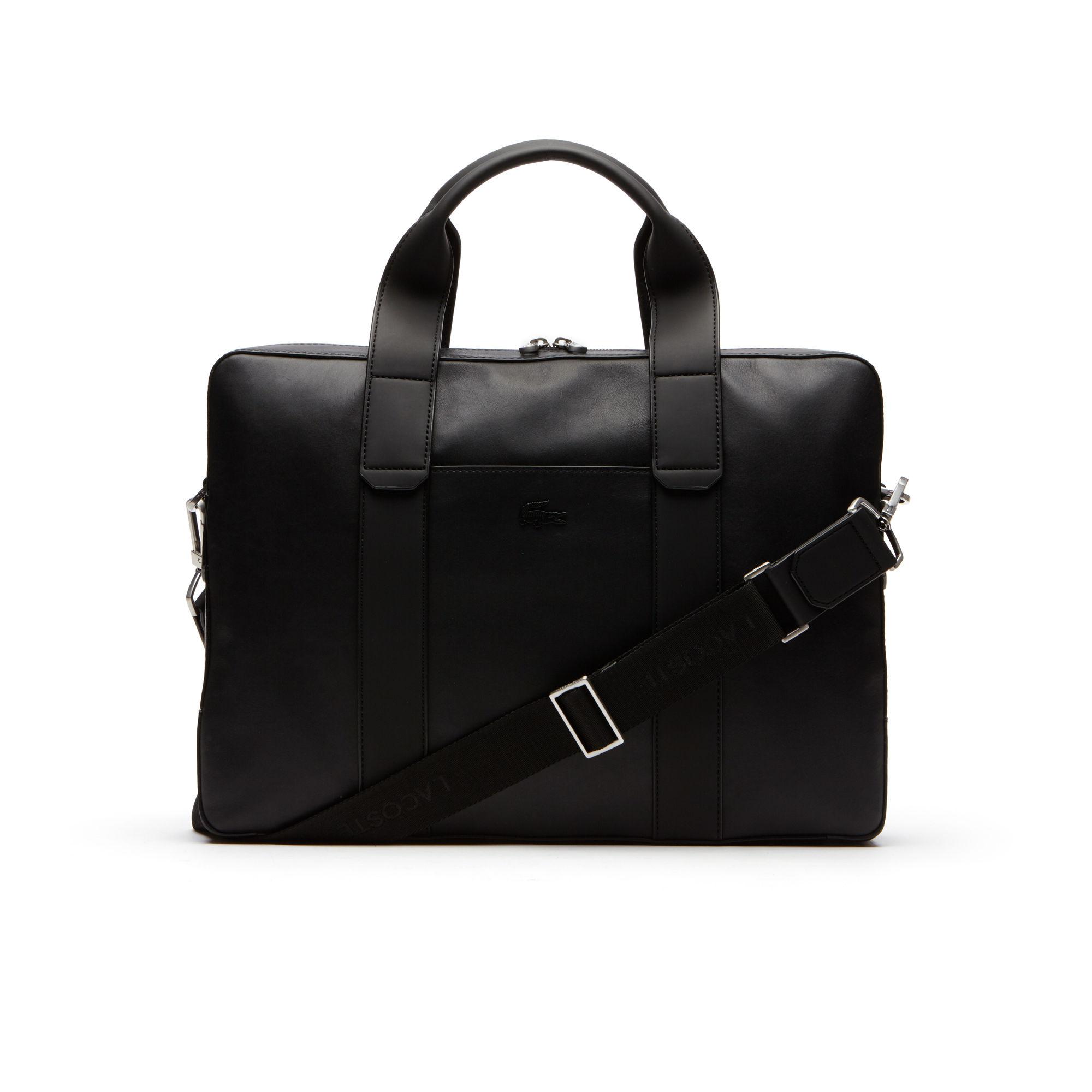 Lacoste Full Ace Soft Leather Computer Bag in Black for Men - Lyst
