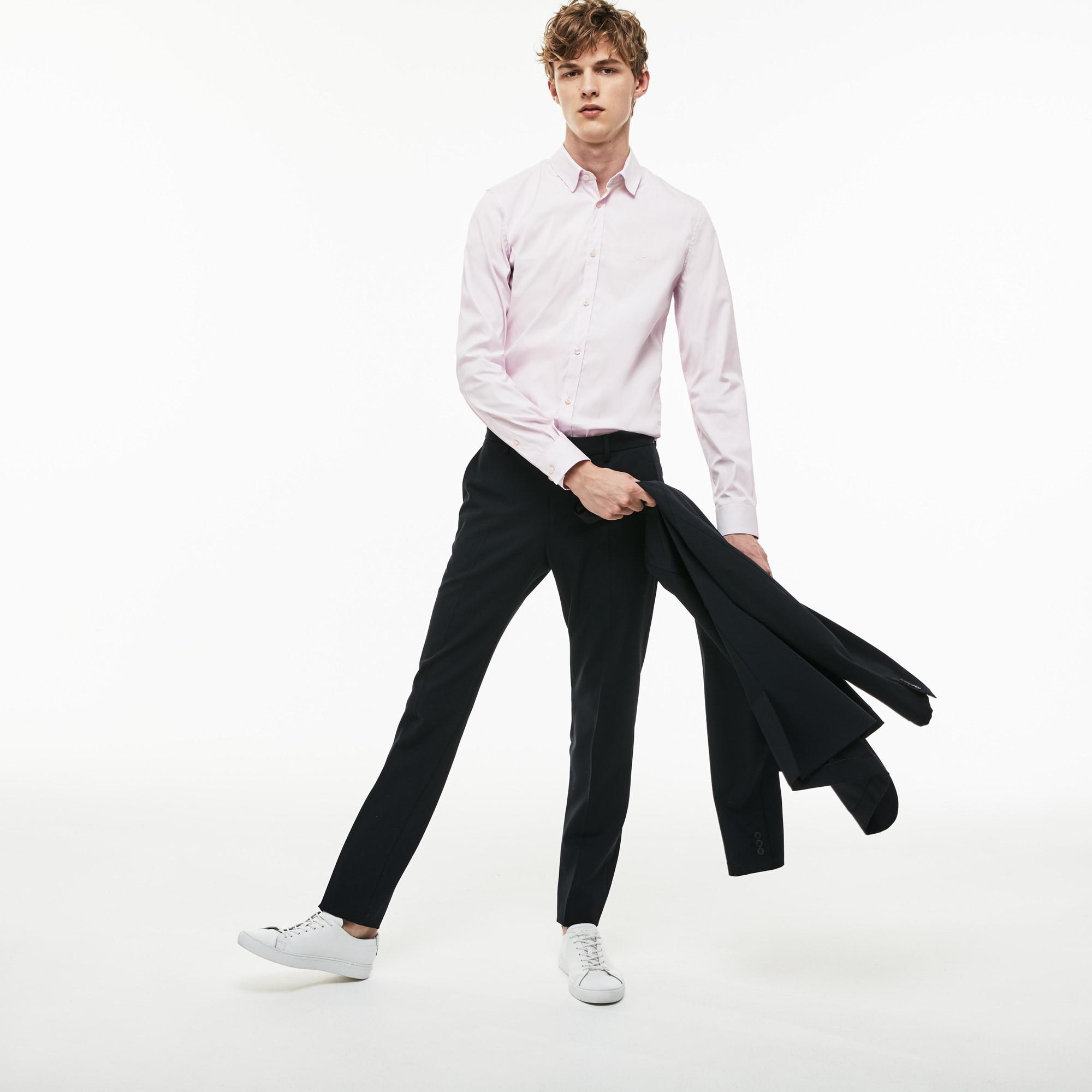 Lacoste Mens Short Sleeve Finely Striped-Poplin Slim Woven Shirt CH4997