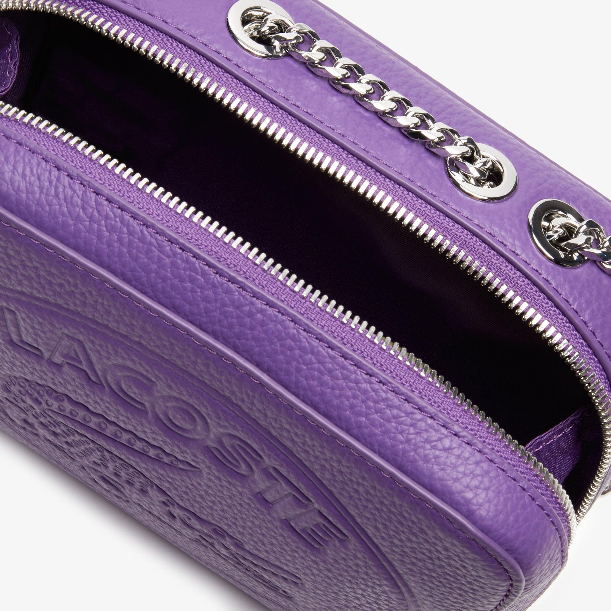 Lacoste Women's Croco Crew Grained Leather Zip Shoulder Bag in Purple