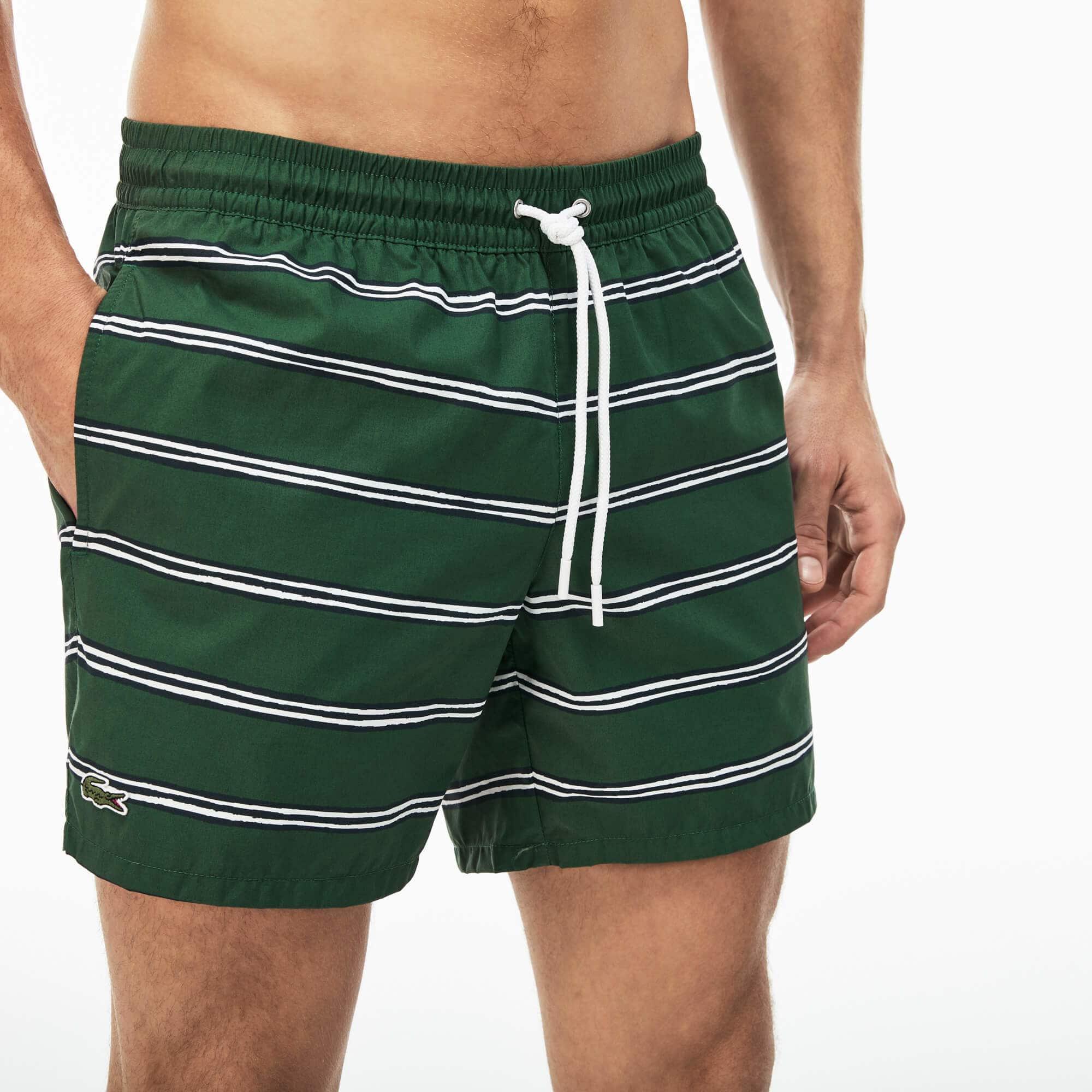 lacoste striped swim shorts