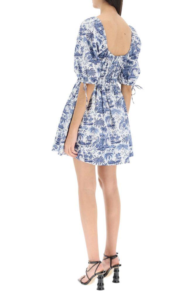 STAUD 'faye' Toile De Jouy Mini Cotton Dress in Blue Lyst