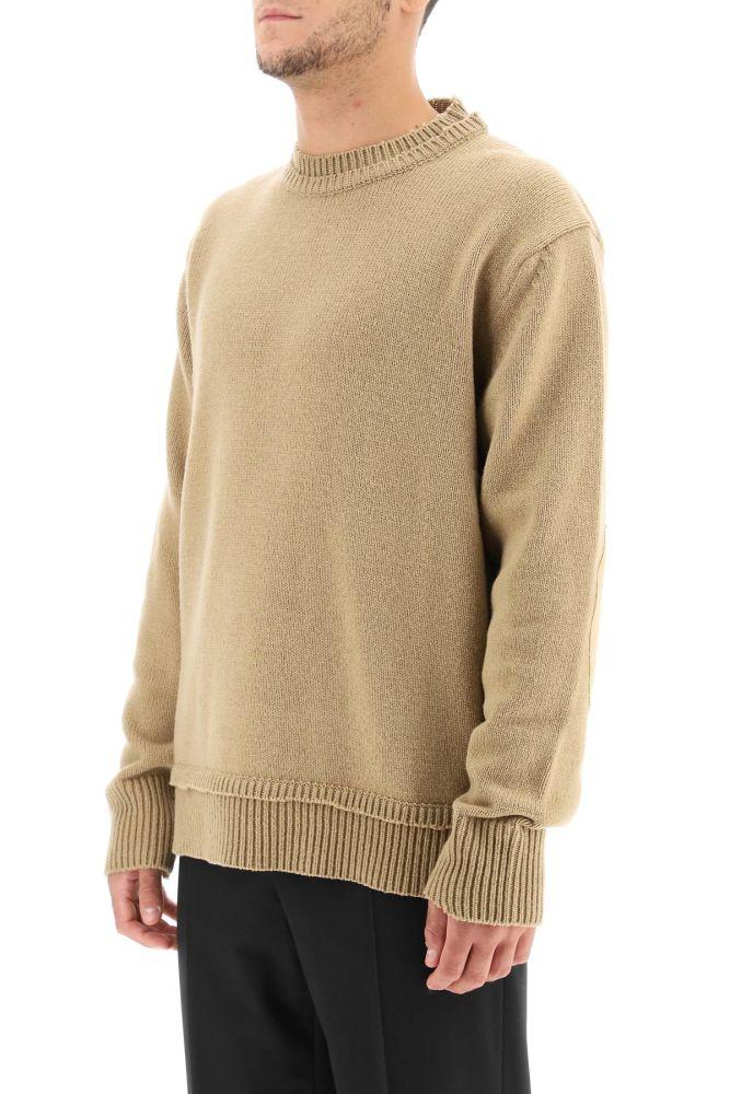 Maison Margiela Crew Neck Sweater With Elbow Patches in Natural