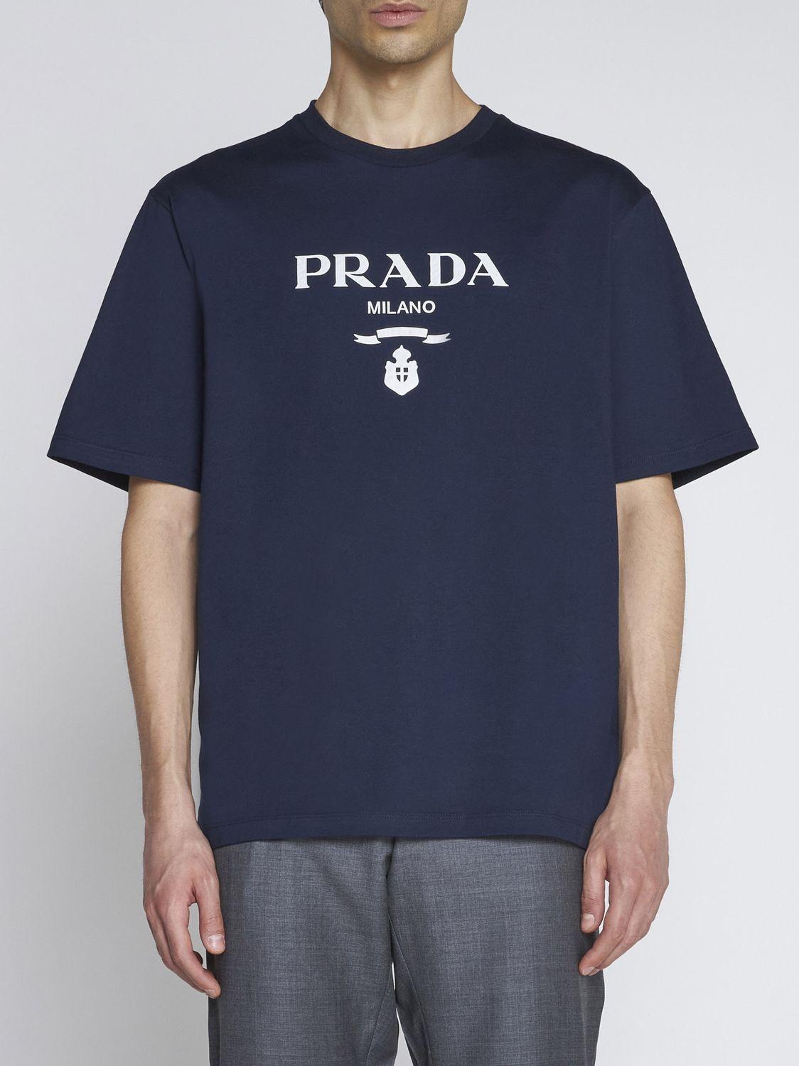 Prada Men's Blue Logo Cotton T-shirt