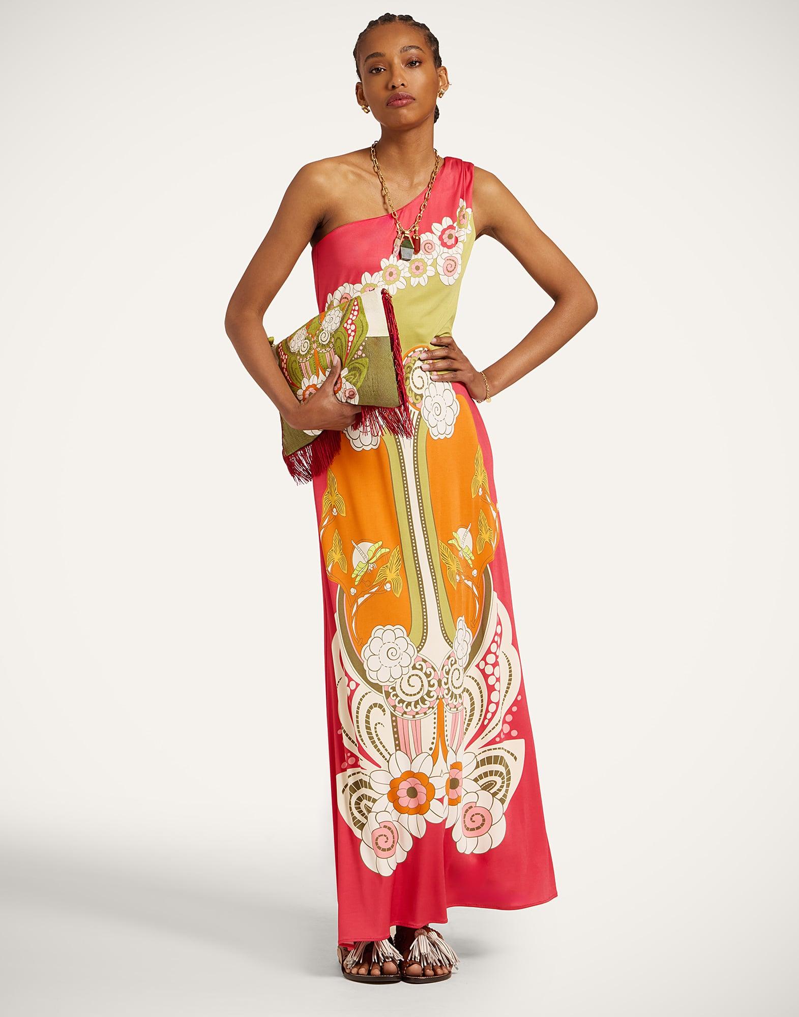 la double j one shoulder dress Clingy Roy printed one-shoulder jersey maxi dress - multi