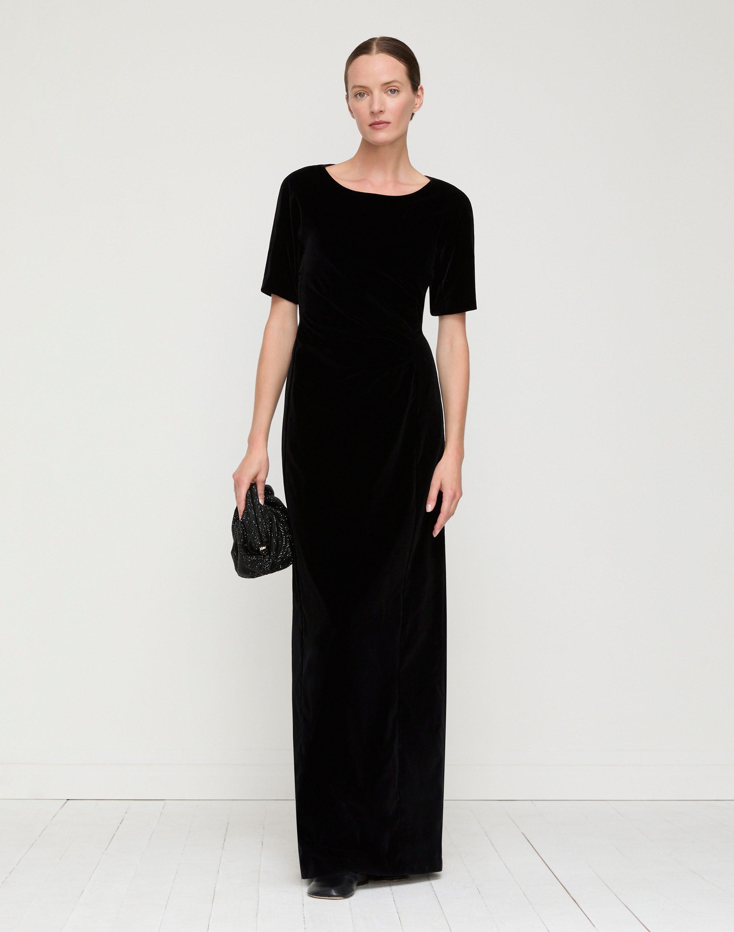 Lafayette 148 New York Pleated A-Line Velvet Gown in Black | Lyst