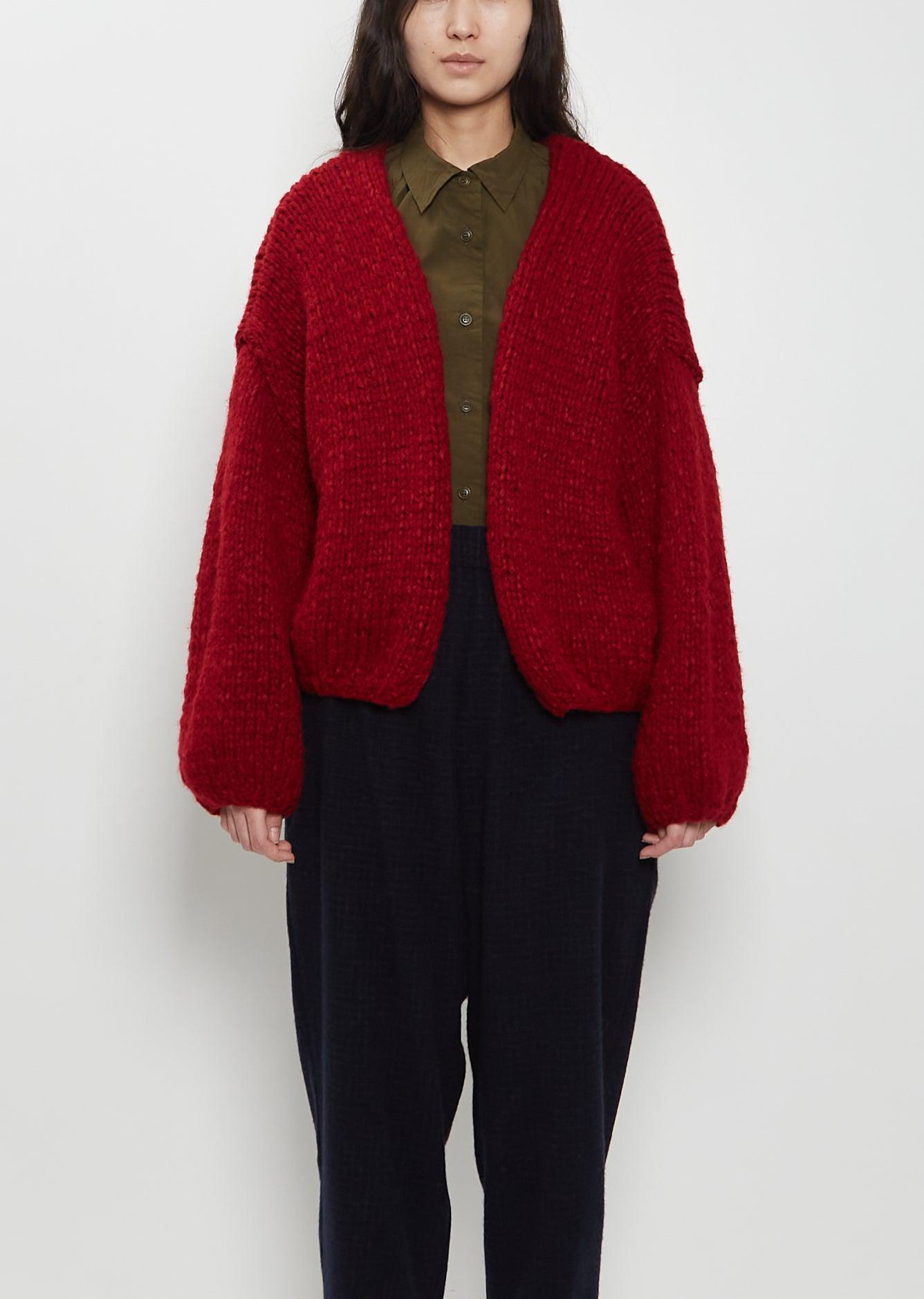 Casey Casey Short Hand-knitted Wool Cashmere Cardigan in Red | Lyst