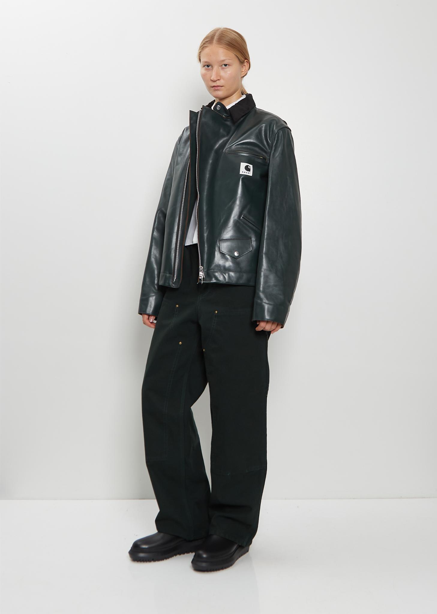 SACAI X CARHARTT WIP Leather Biker Jacket in Black | Lyst UK