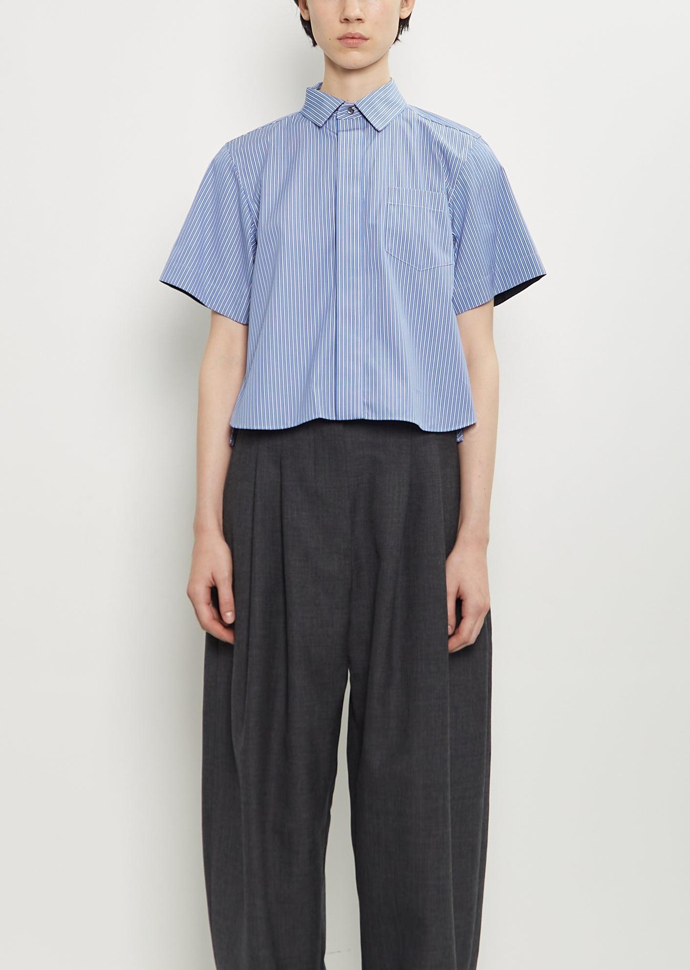 sacai women’s Work Shirts sacai: Women's Cropped Pleated Shirt (White) | DSML E-SHOP