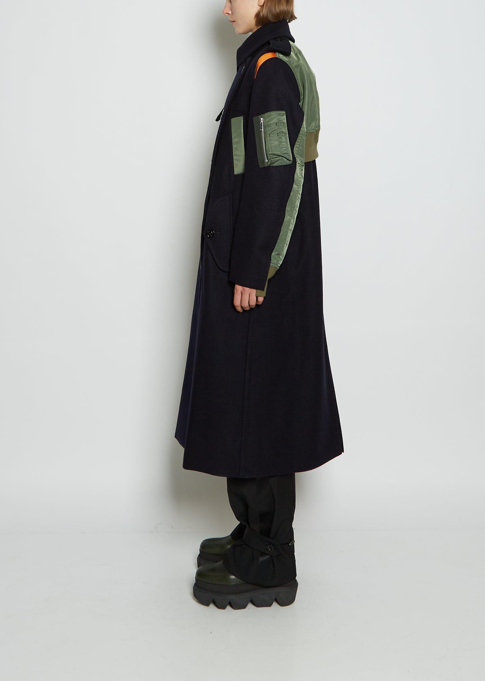 Sacai Women's Blue Wool Melton & Nylon Bomber Coat