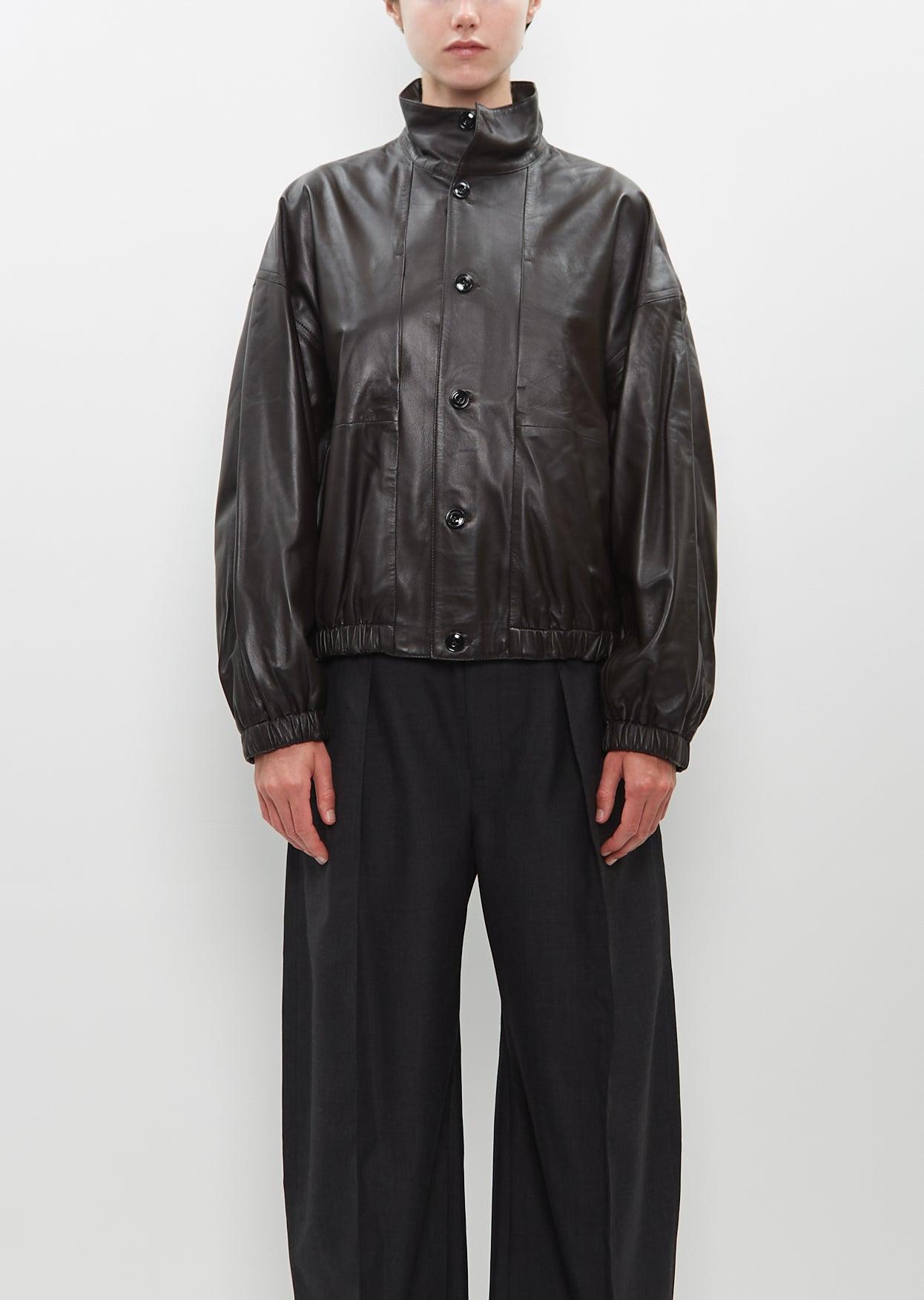 Lemaire Stand Collar Leather Blouson in Black | Lyst