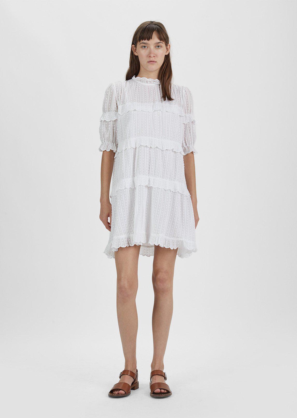 Étoile Isabel Marant Yin Cotton Ruffle Dress in White | Lyst Australia