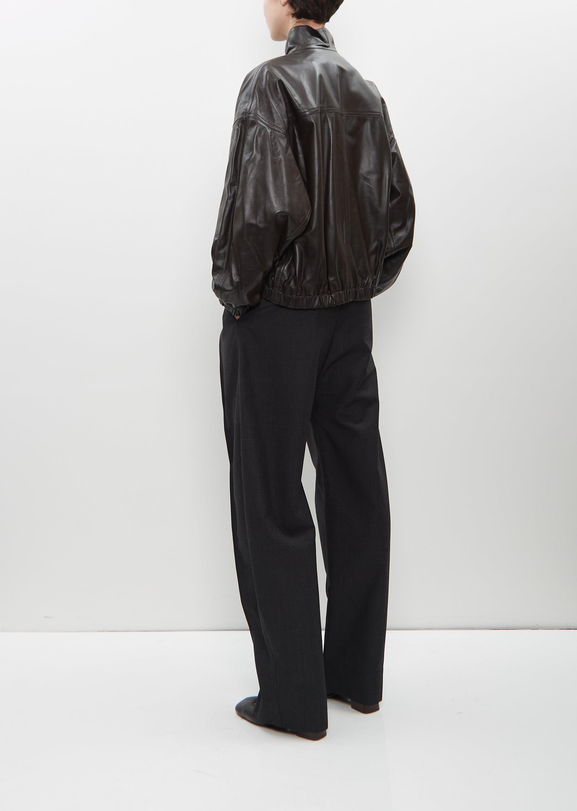 Lemaire Stand Collar Leather Blouson in Black | Lyst
