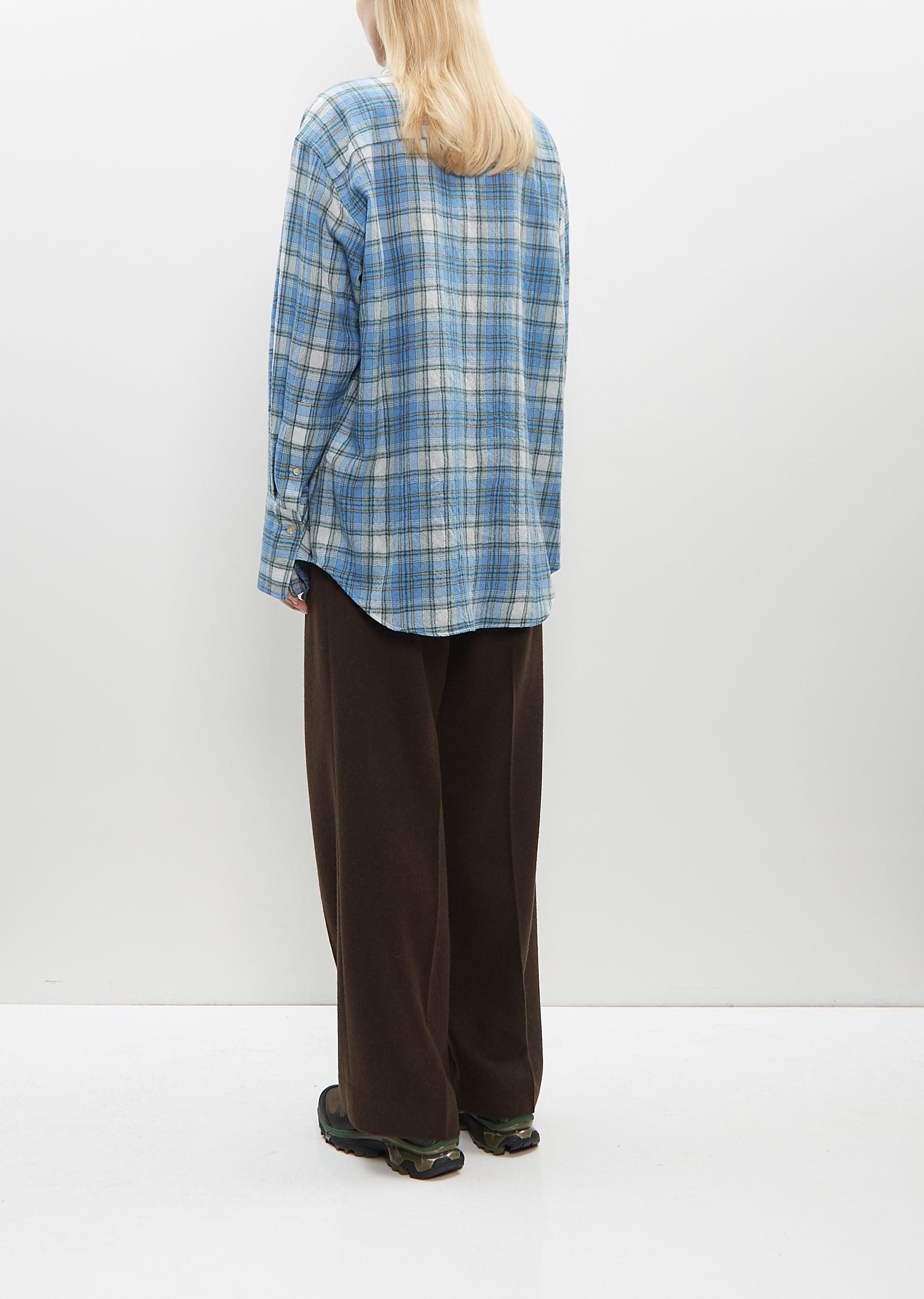 AURALEE Airy Wool Check Shirt in Blue | Lyst
