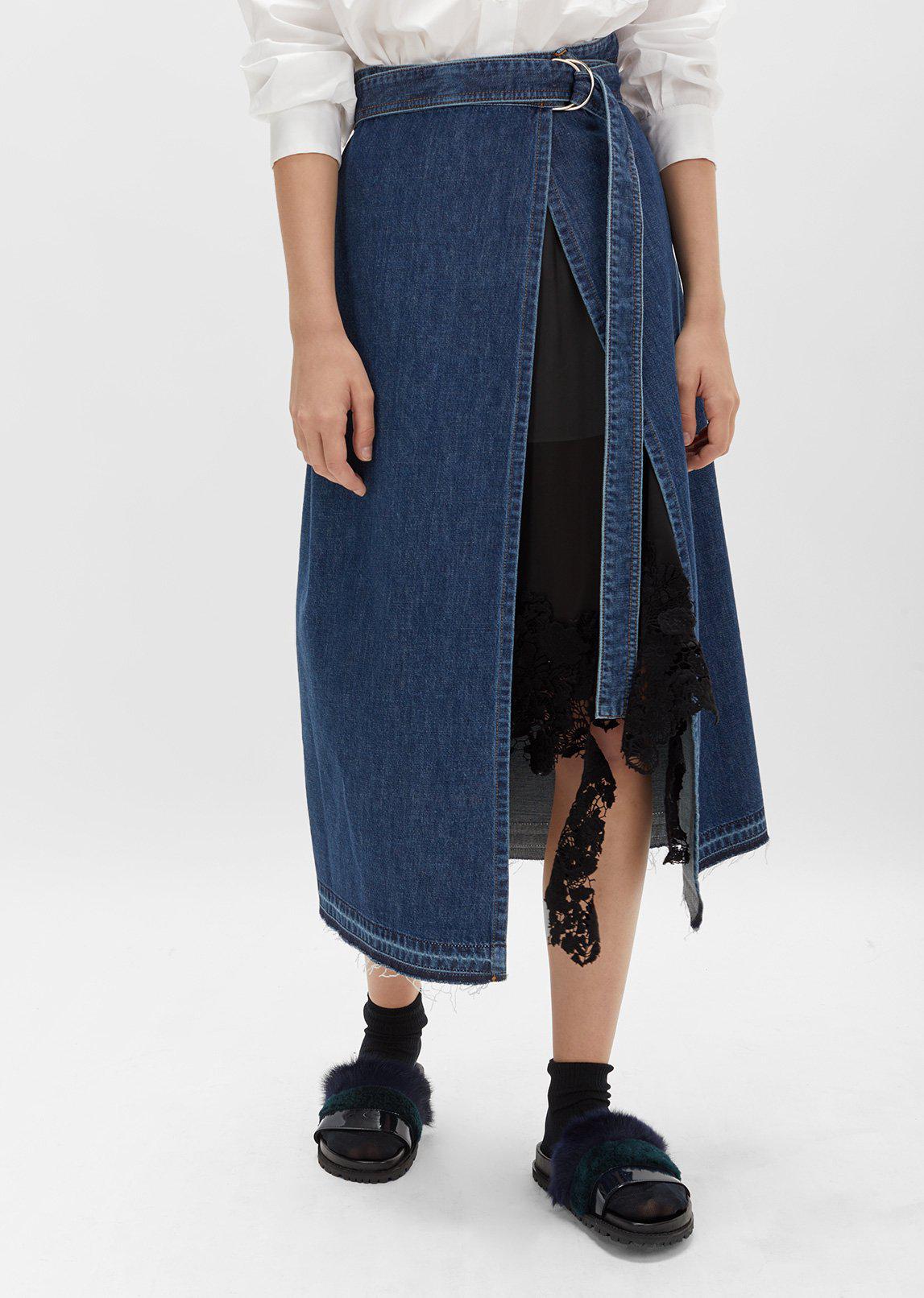 denim wrap midi skirt