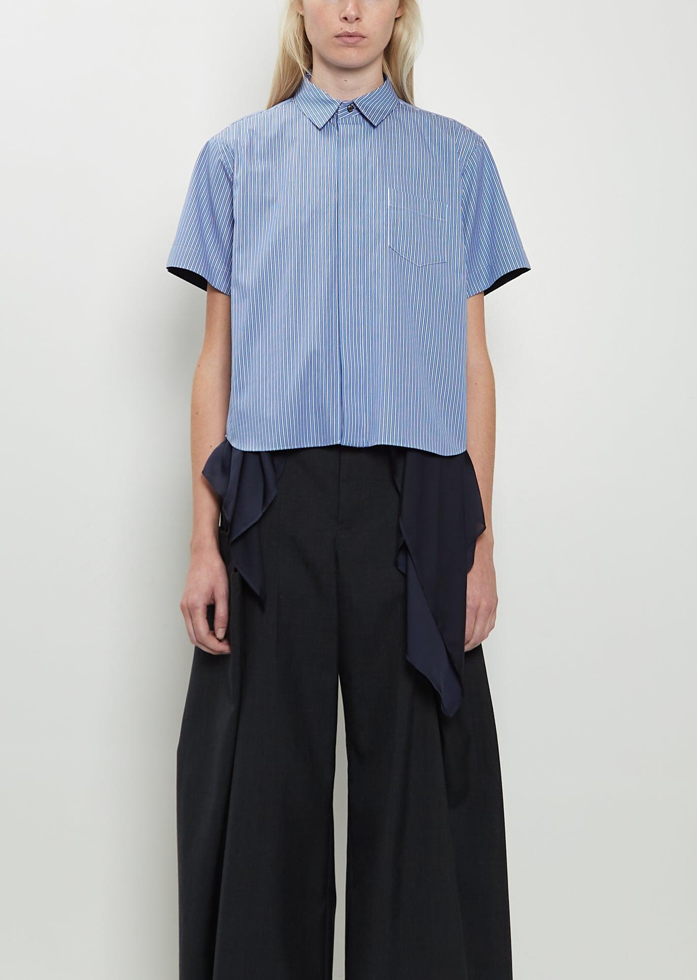 sacai サカイ Solid Satin Blouse Sacai Poplin X Satin Shirt in Blue | Lyst