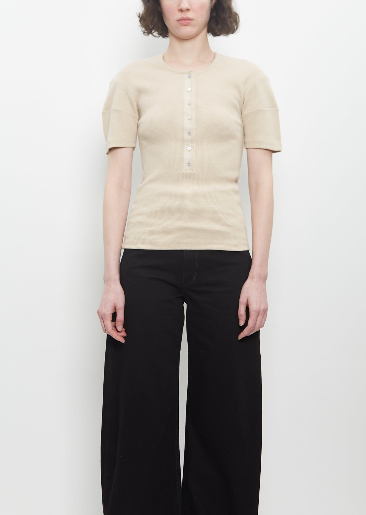 Lemaire Stretch Cotton Linen Fitted Henley in White | Lyst
