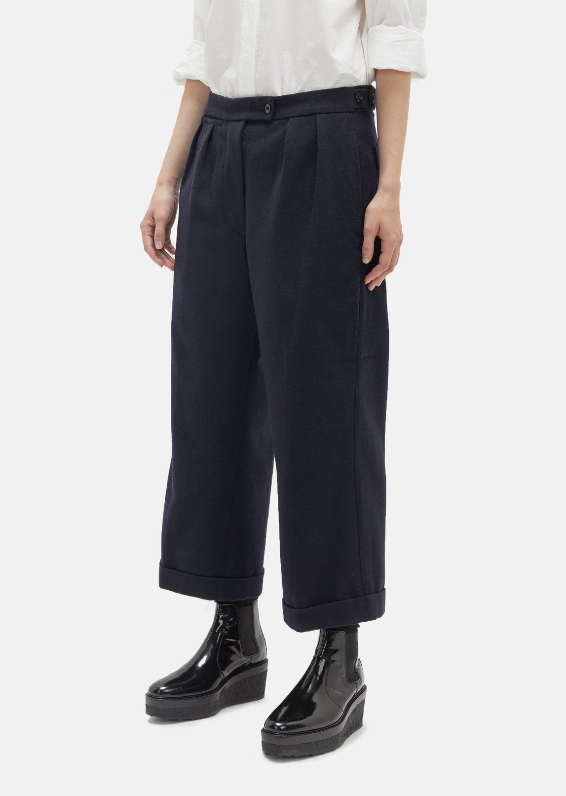 Wool Cotton Drill Trousers in Navy 